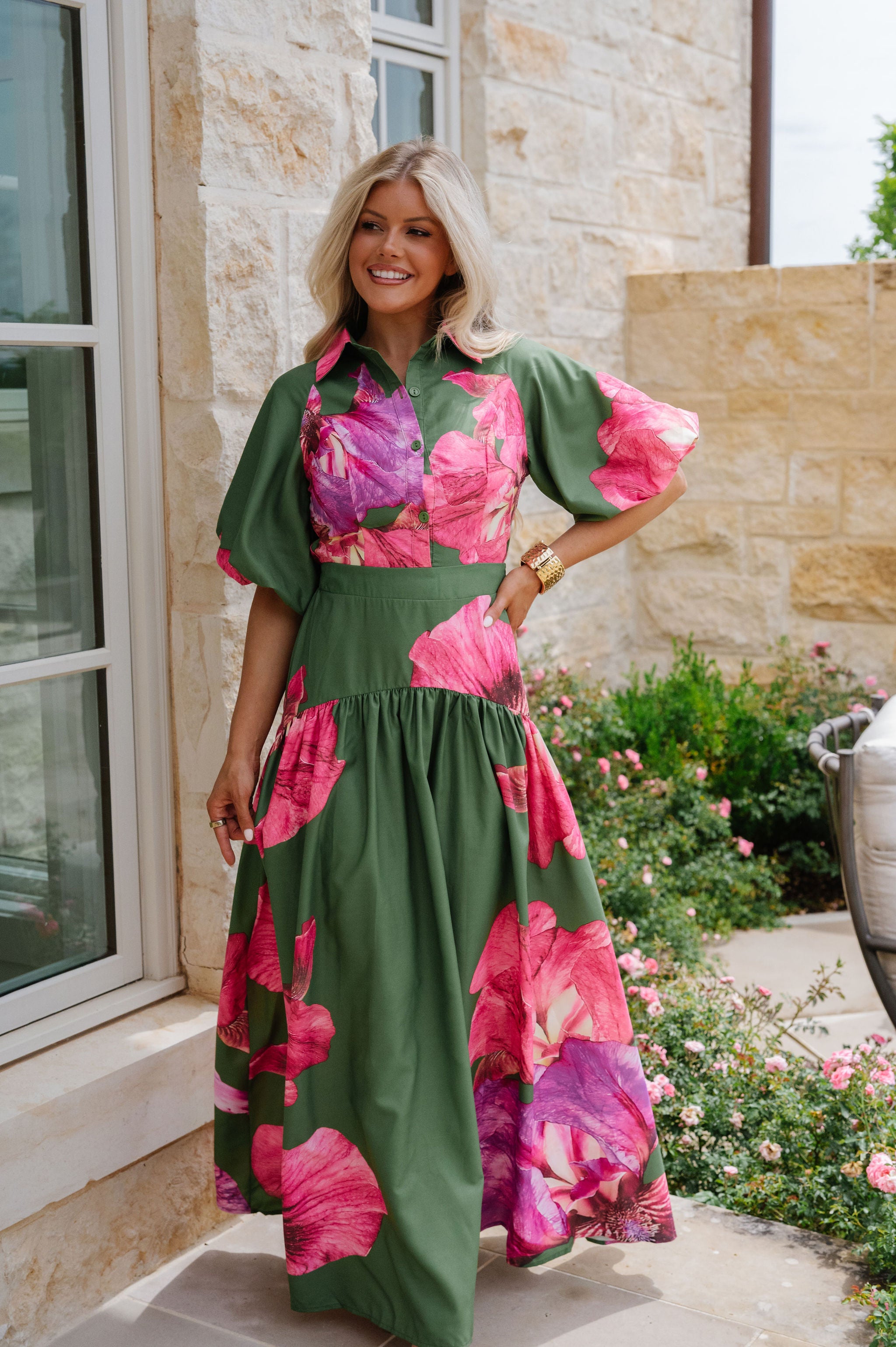 Kaley Floral Maxi Dress-Olive