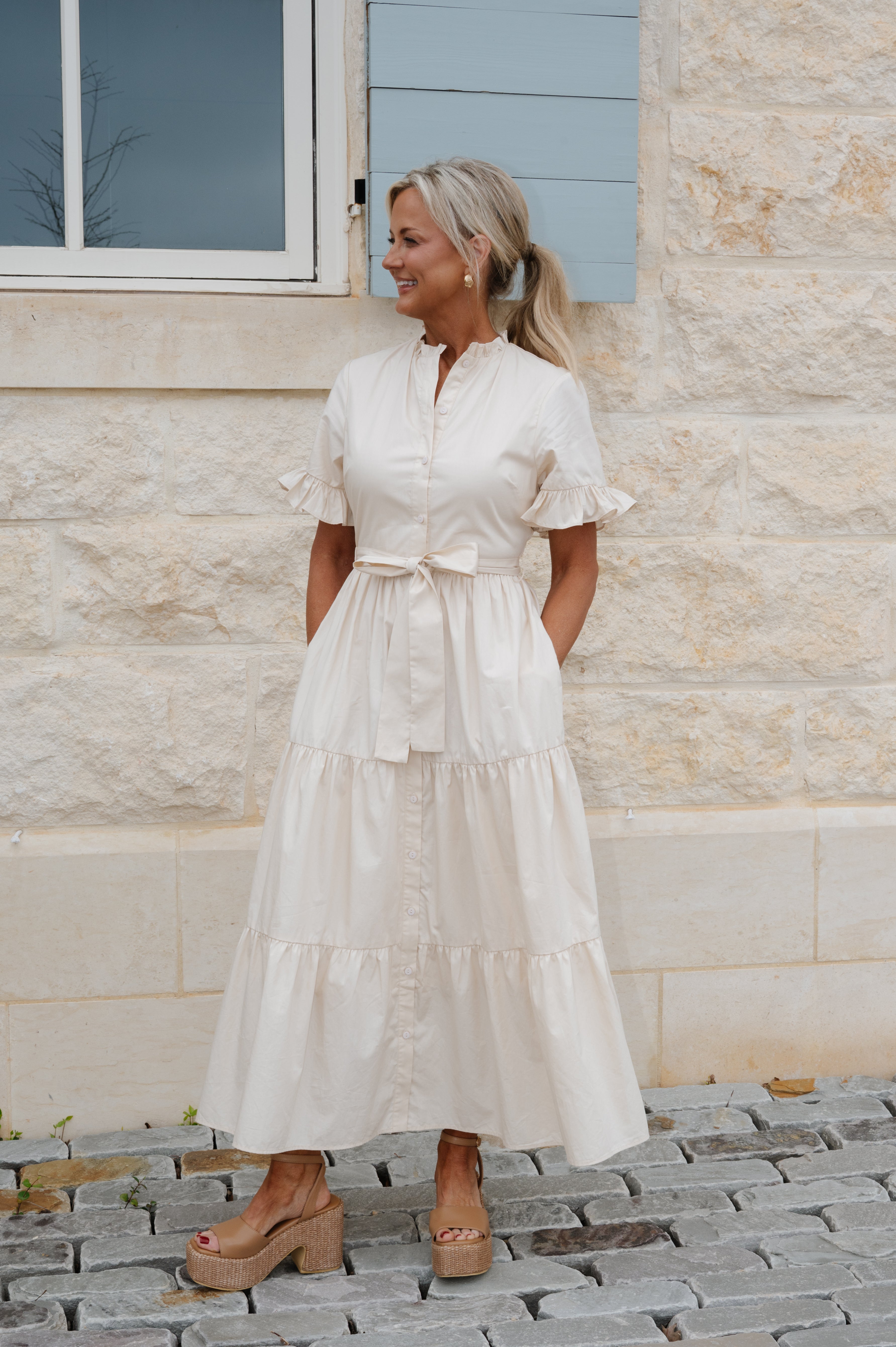 Claudia Tiered Maxi Dress-Cream