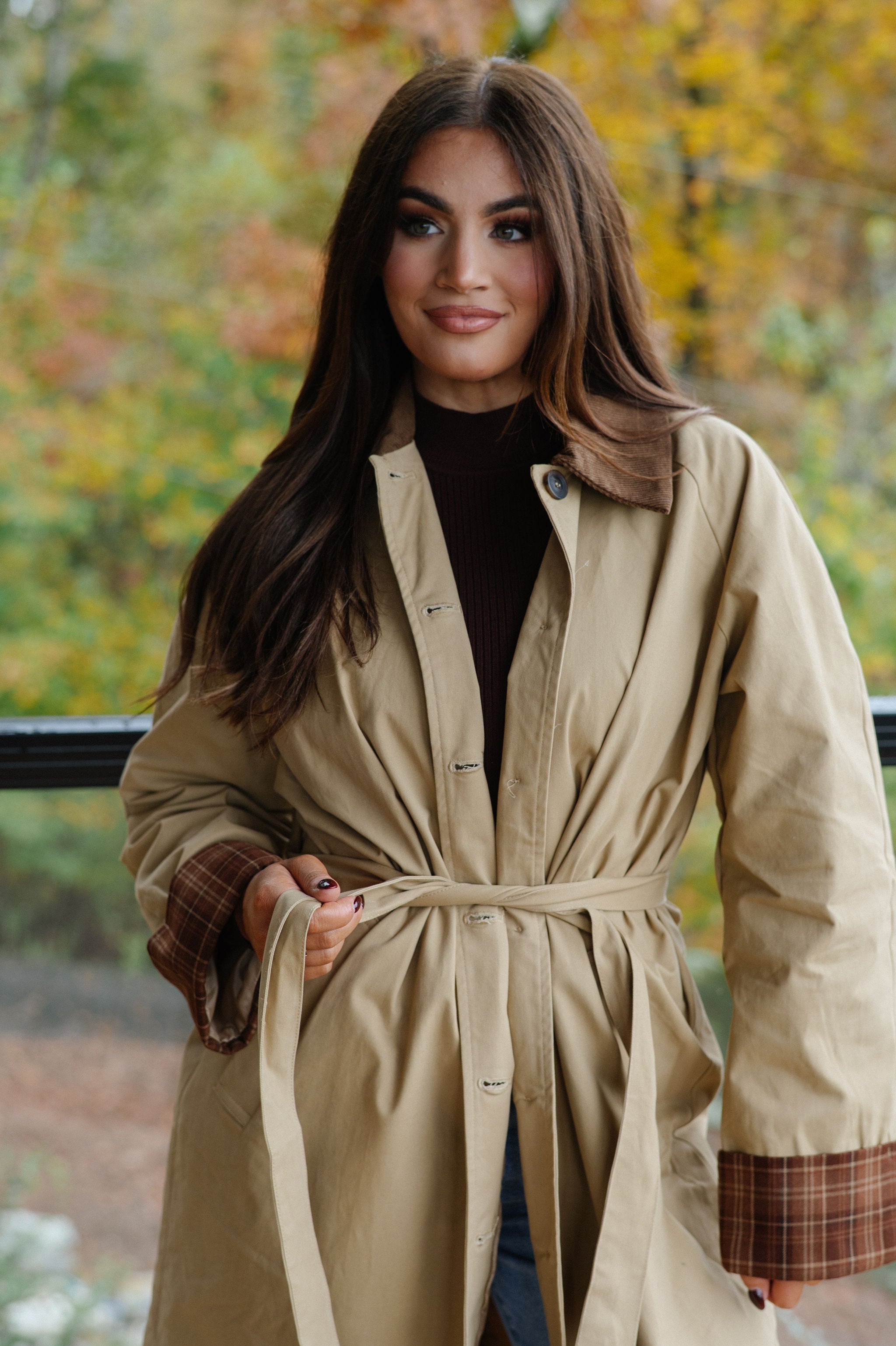 Corduroy Collar Coat-Khaki