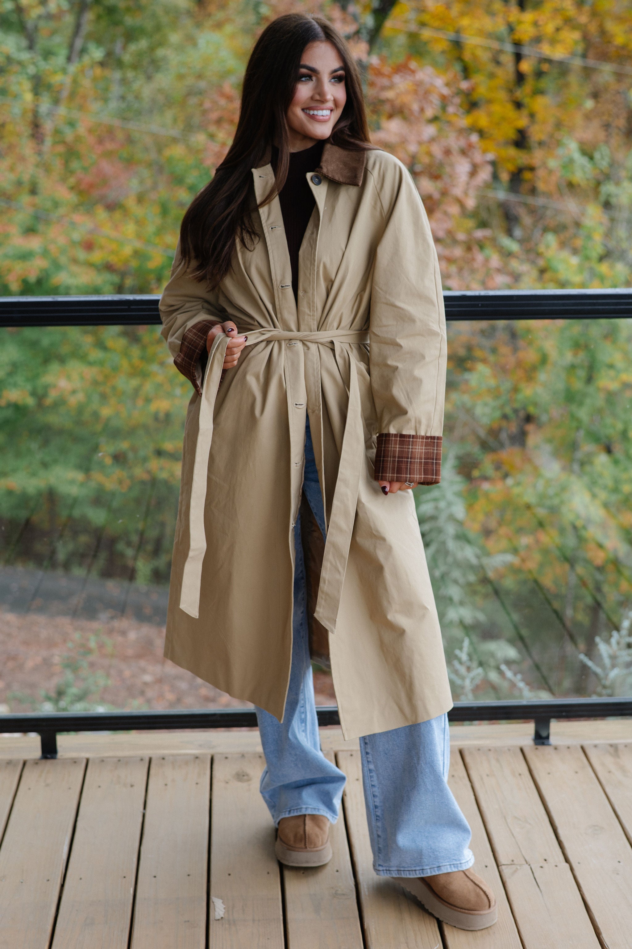 Corduroy Collar Coat-Khaki