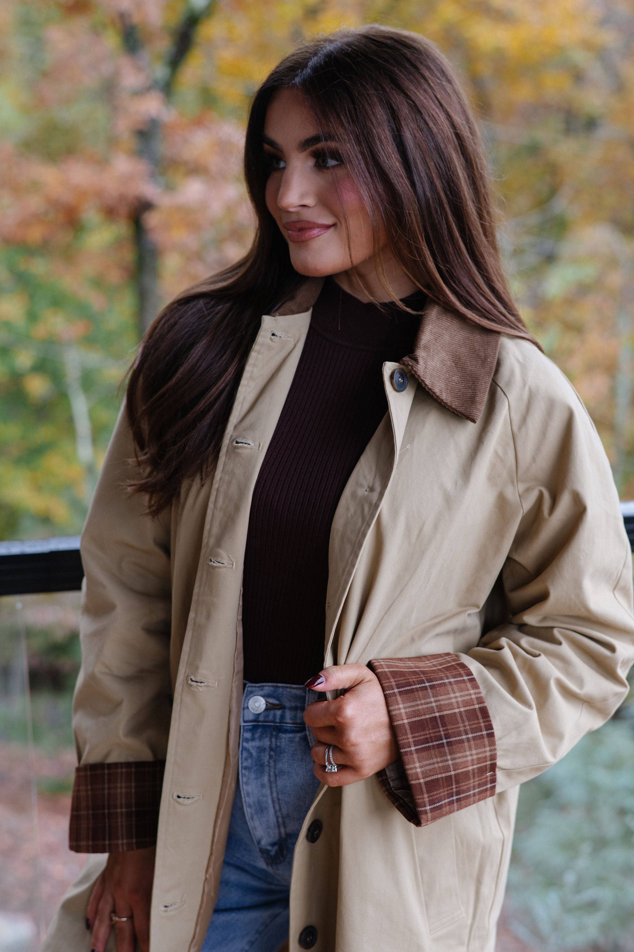 Corduroy Collar Coat-Khaki