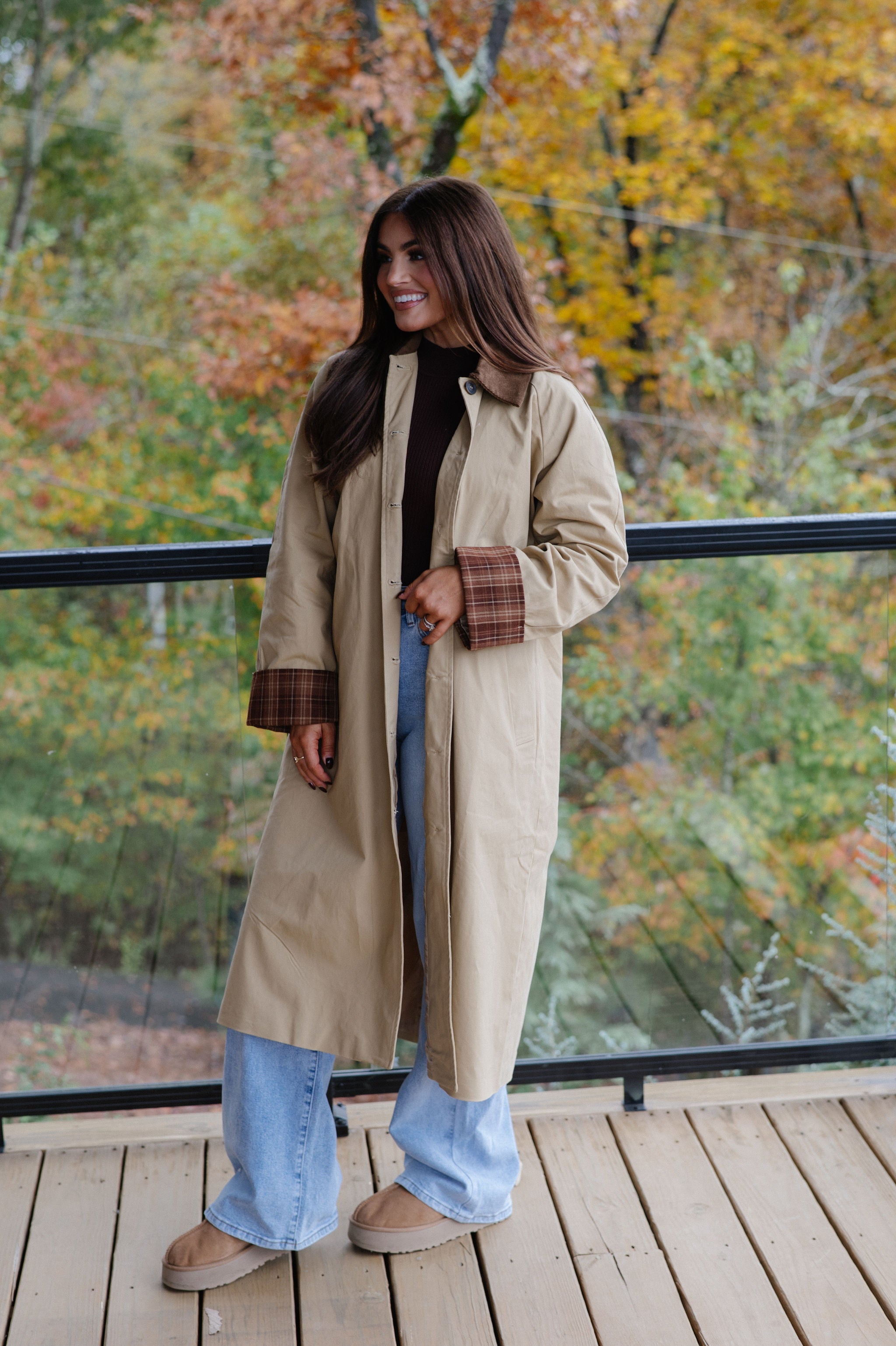 Corduroy Collar Coat-Khaki