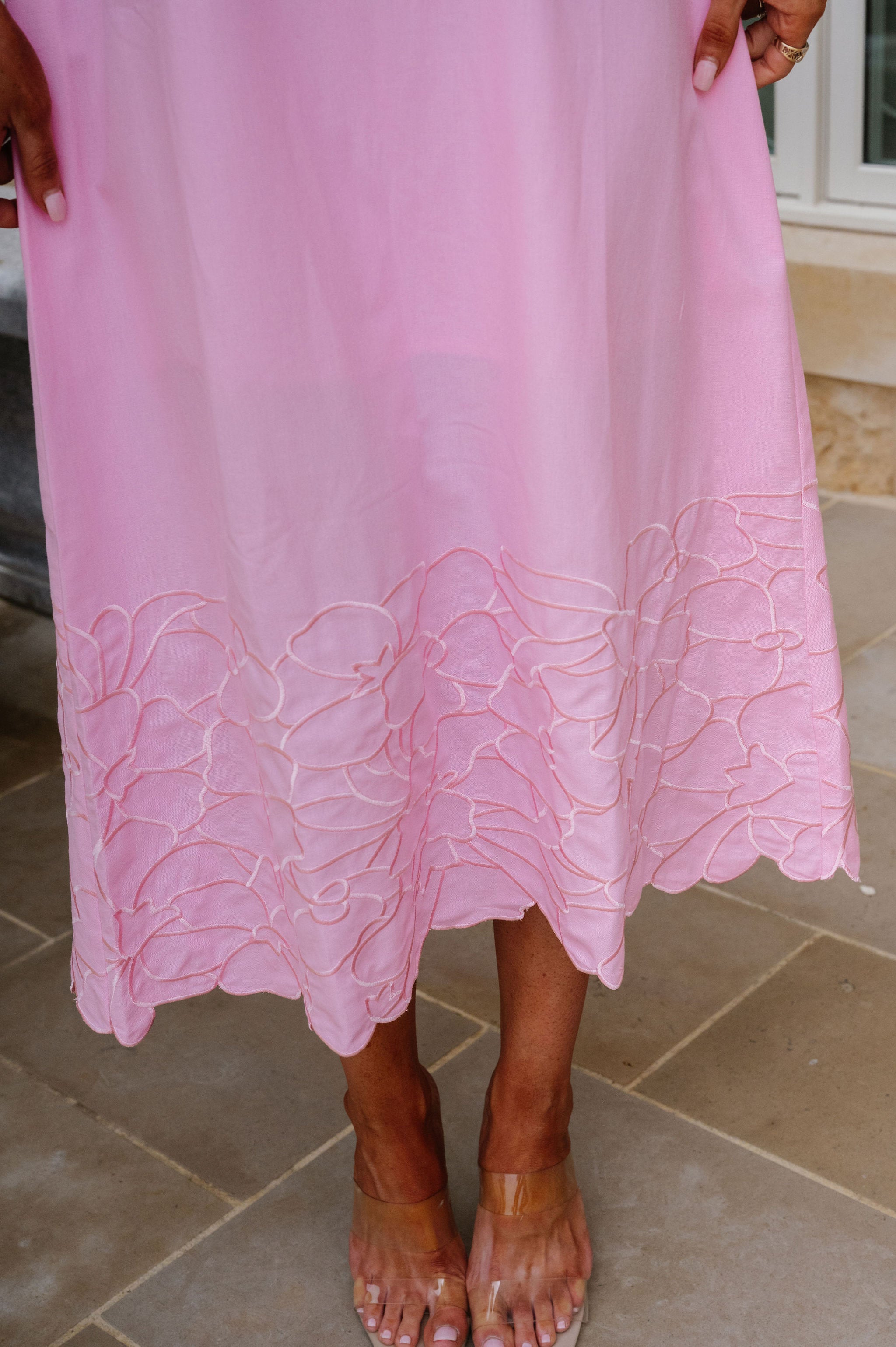 Floral Embroidered Midi Dress-Pink