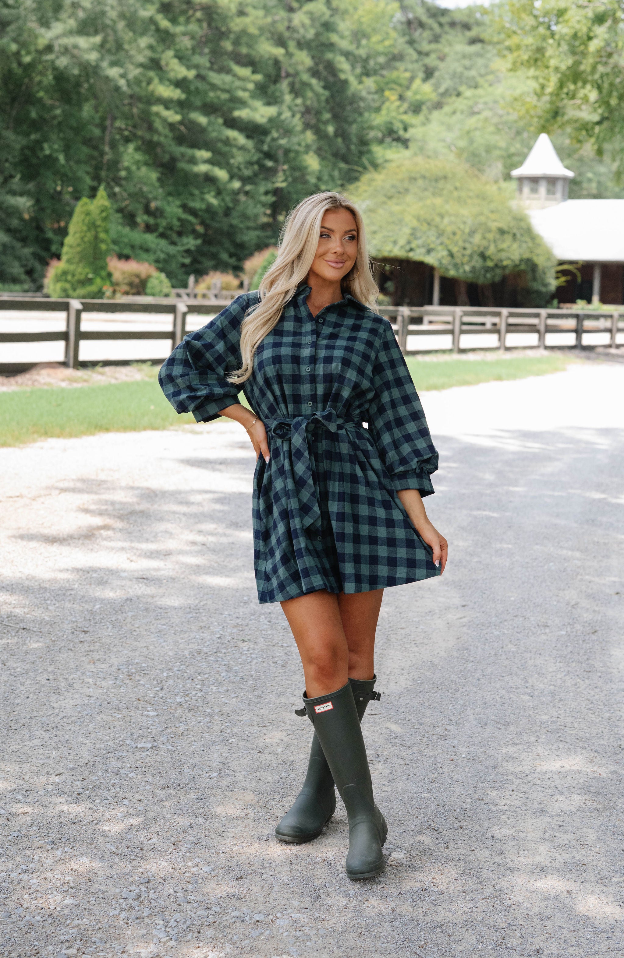 Ava Plaid Dress-Green