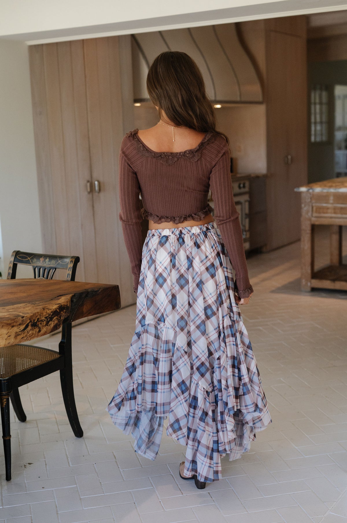 Lace Ruffled Sweater Top-Mocha