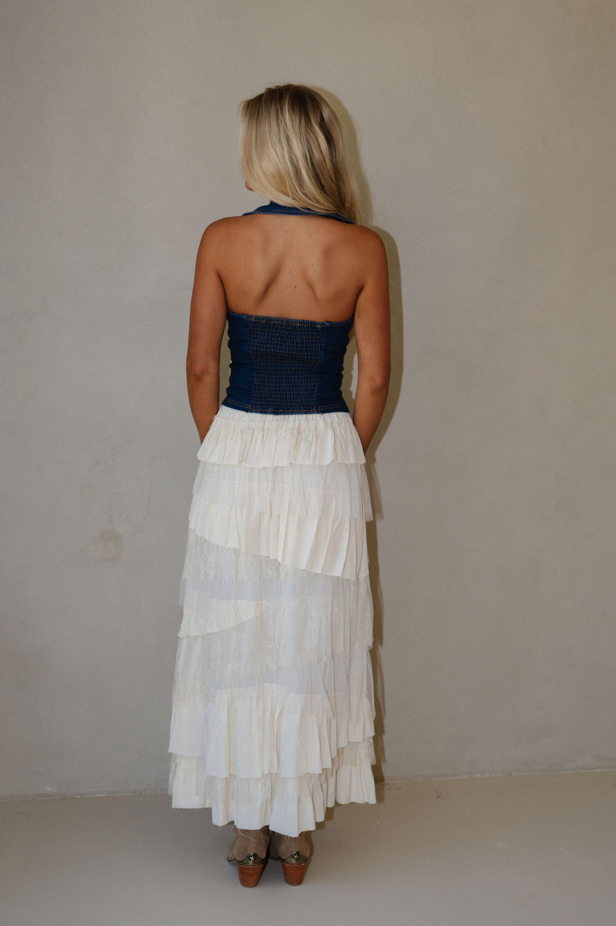 Margo Denim Halter Top-Dark Wash