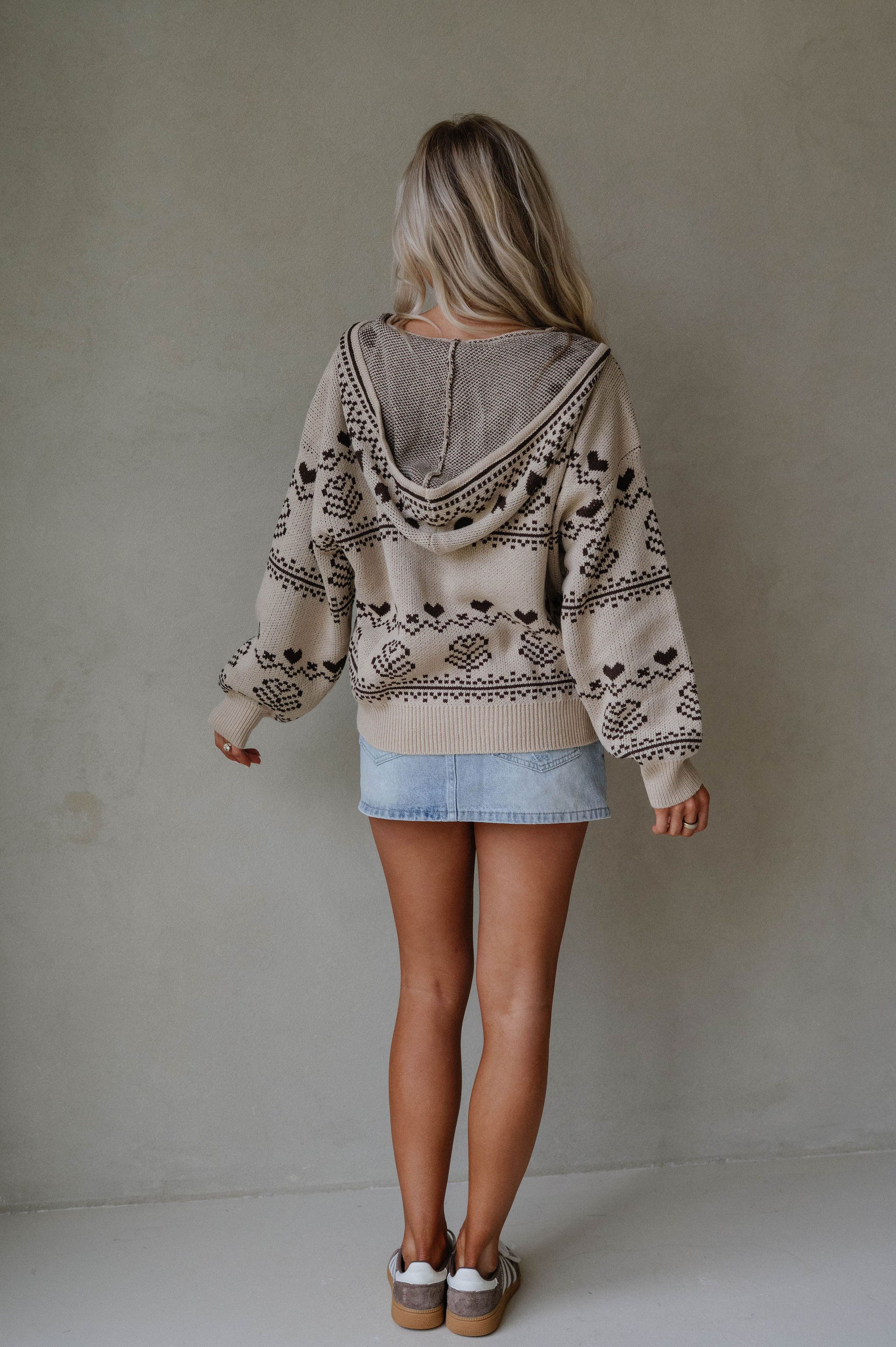 Nordic Jacquard Sweater Jacket-Taupe