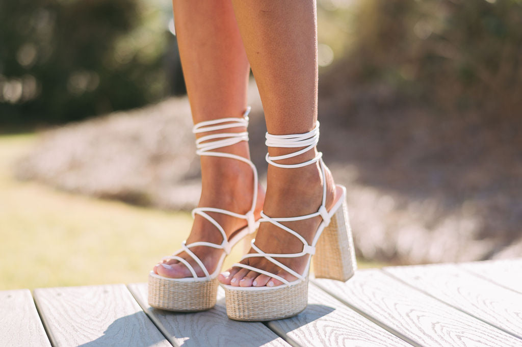 Jasmine Lace Up Platform Heels- White
