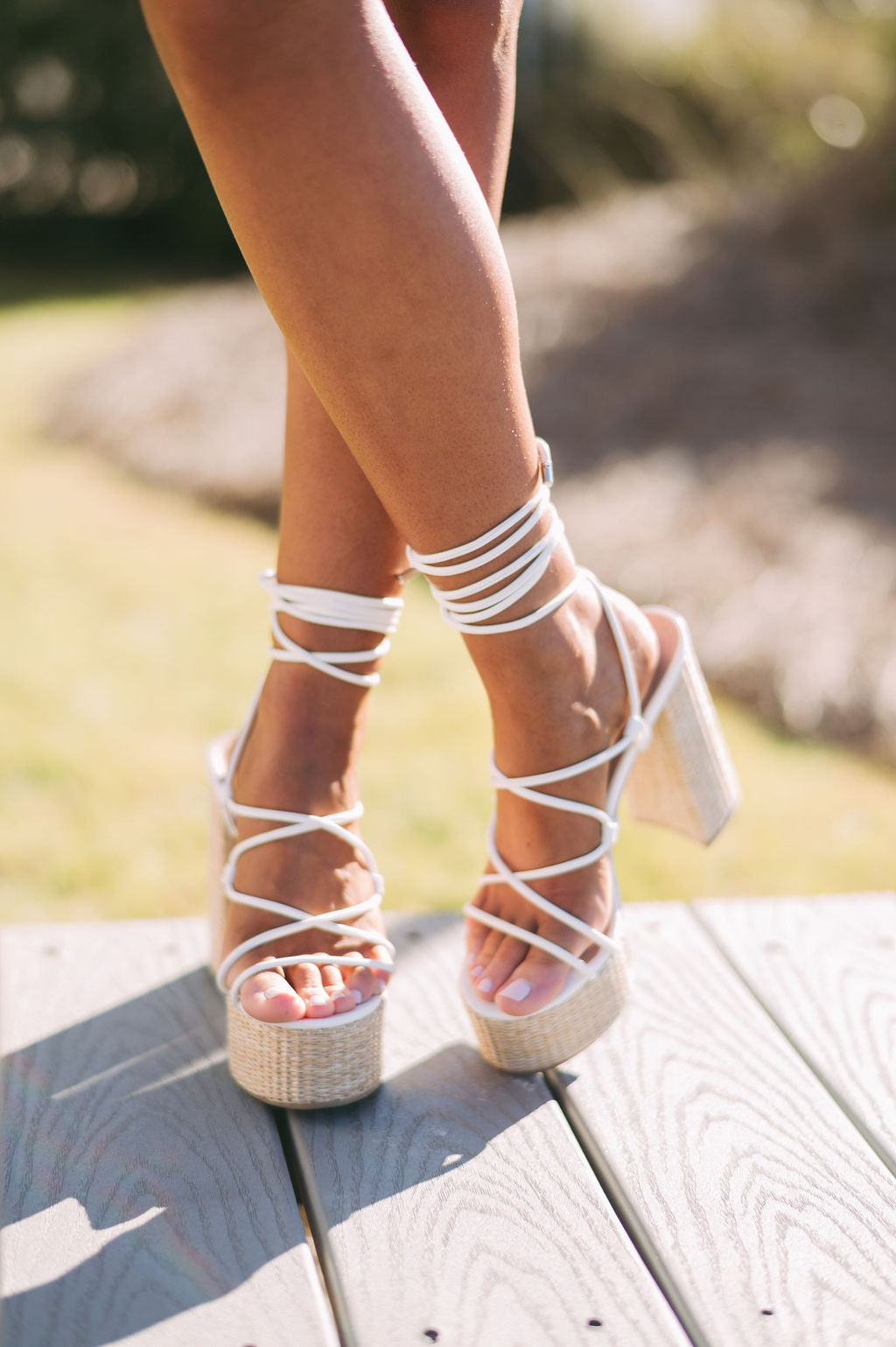 Jasmine Lace Up Platform Heels- White