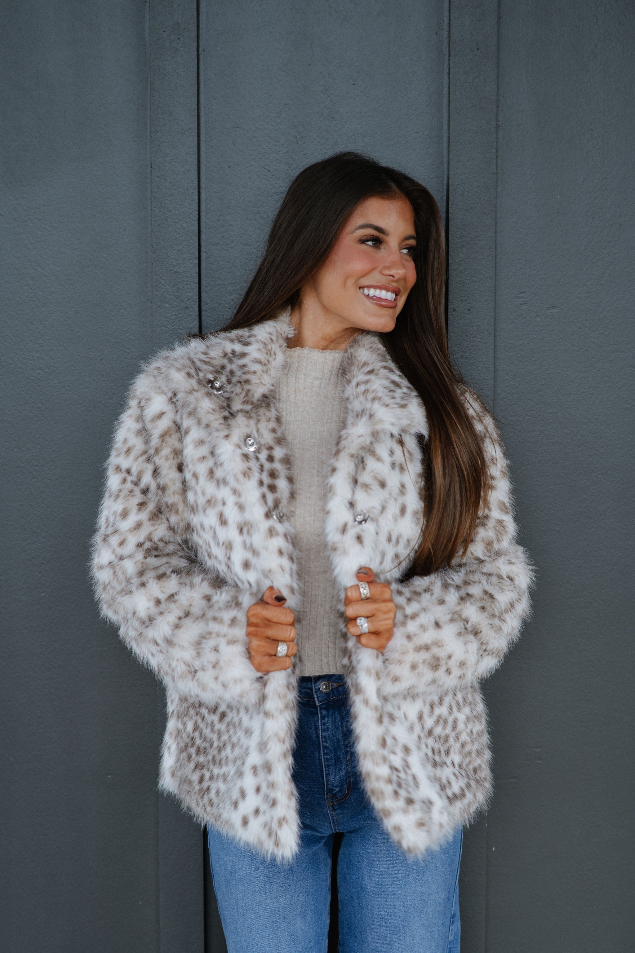 Spotted Fur Jacket-Cream