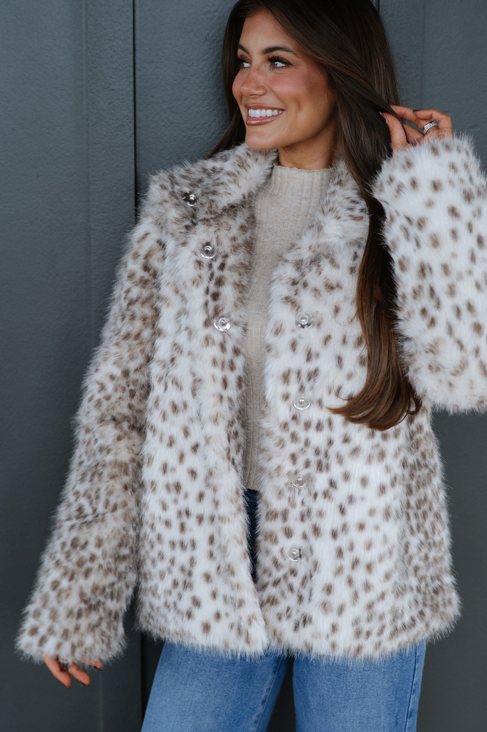 Spotted Fur Jacket-Cream