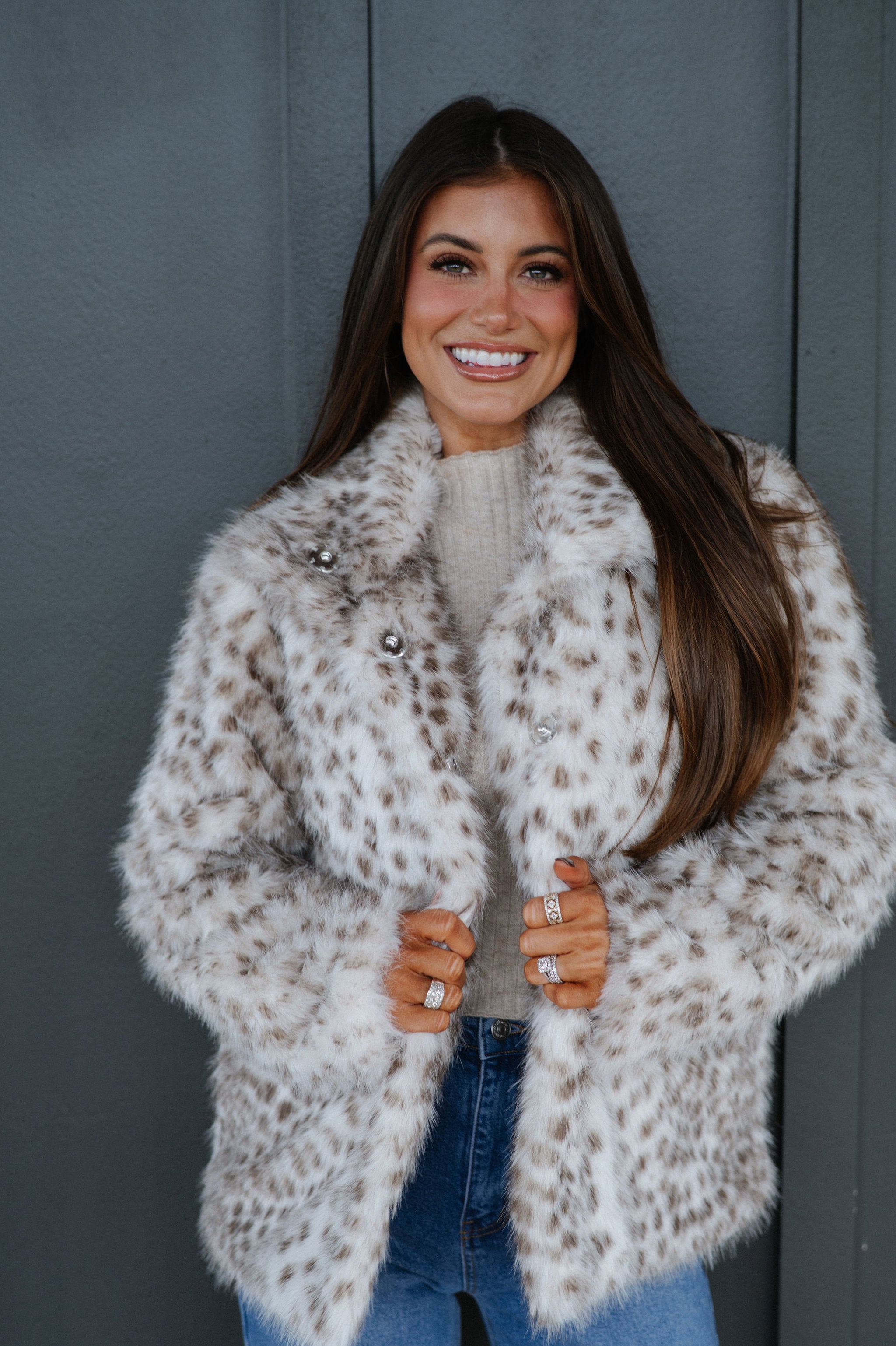 Spotted Fur Jacket-Cream