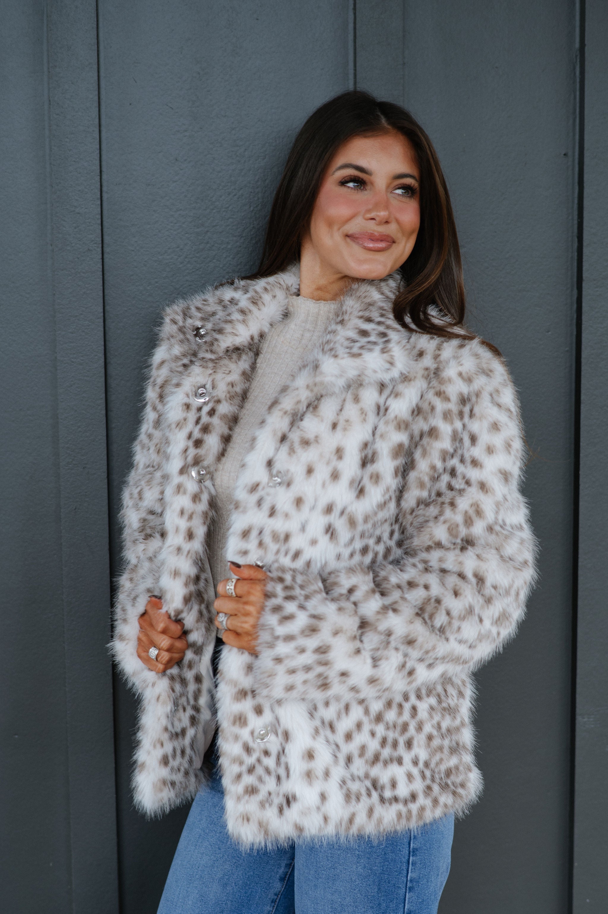 Spotted Fur Jacket-Cream