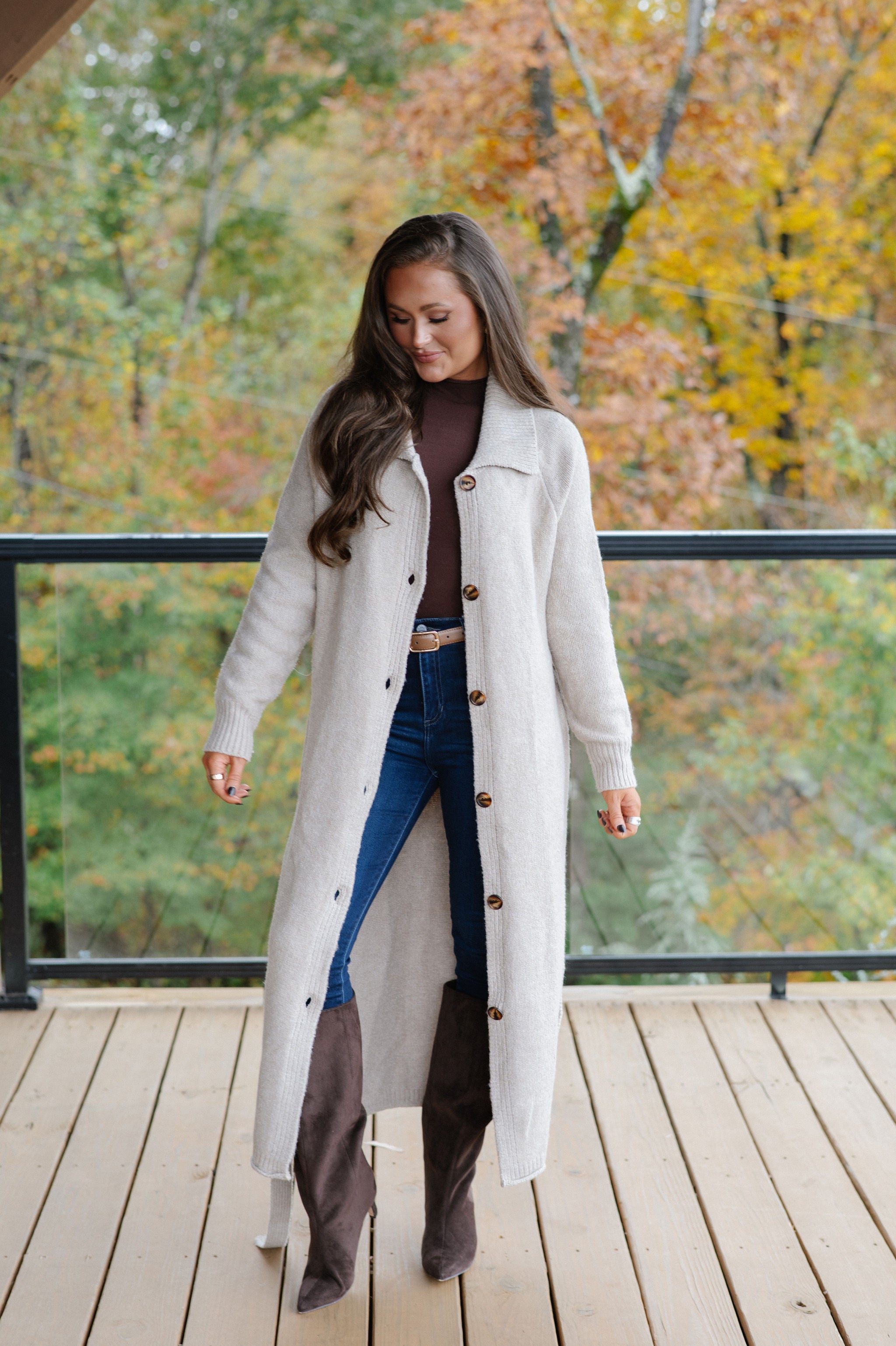 Perrin Knit Belted Long Cardigan-Oat