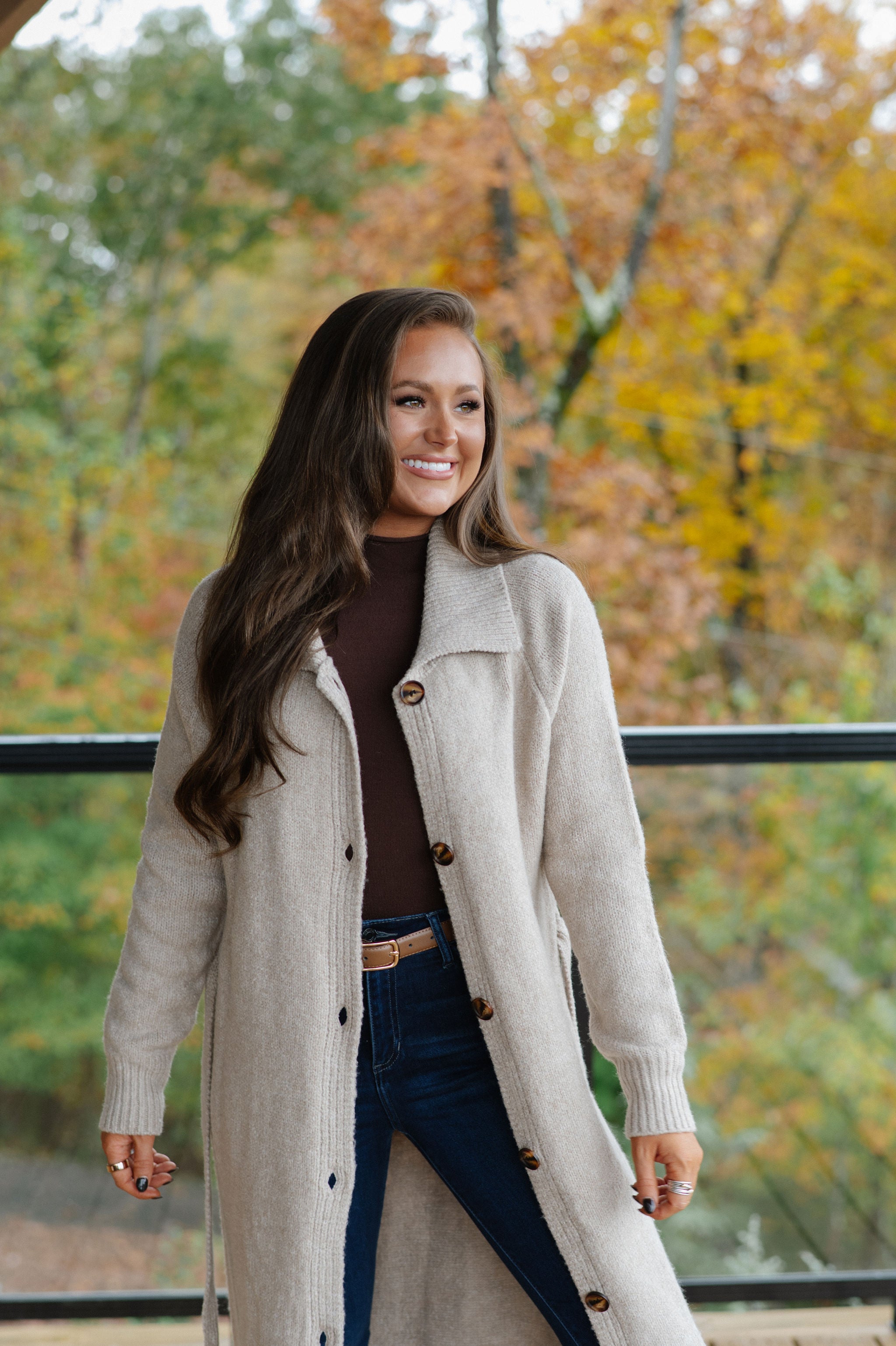 Perrin Knit Belted Long Cardigan-Oat