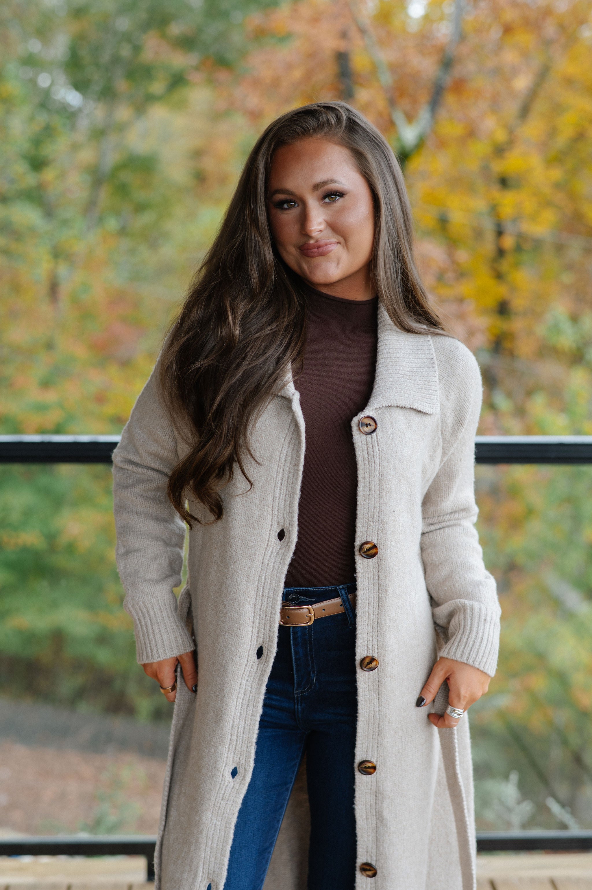 Perrin Knit Belted Long Cardigan-Oat