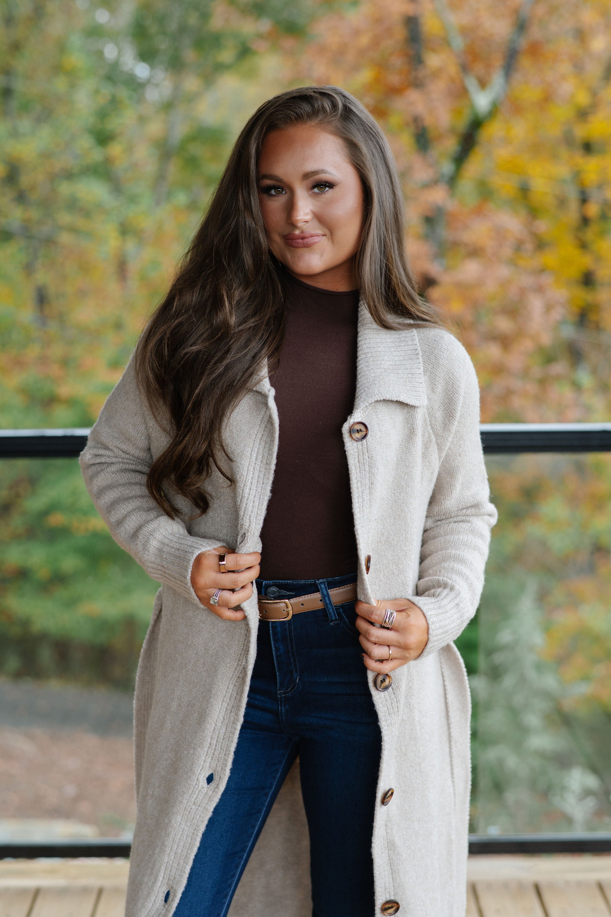 Perrin Knit Belted Long Cardigan-Oat