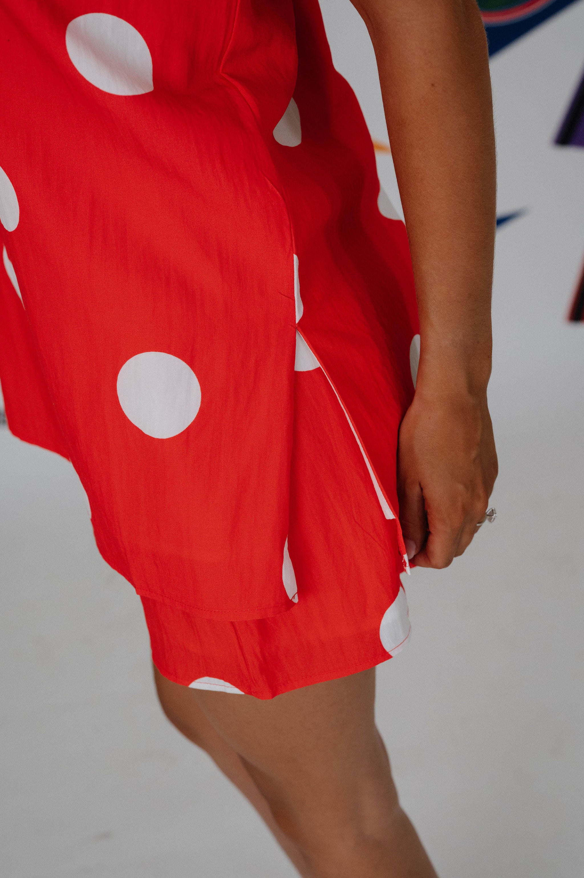 Polka Dot Mini Skirt Set-Coral Red