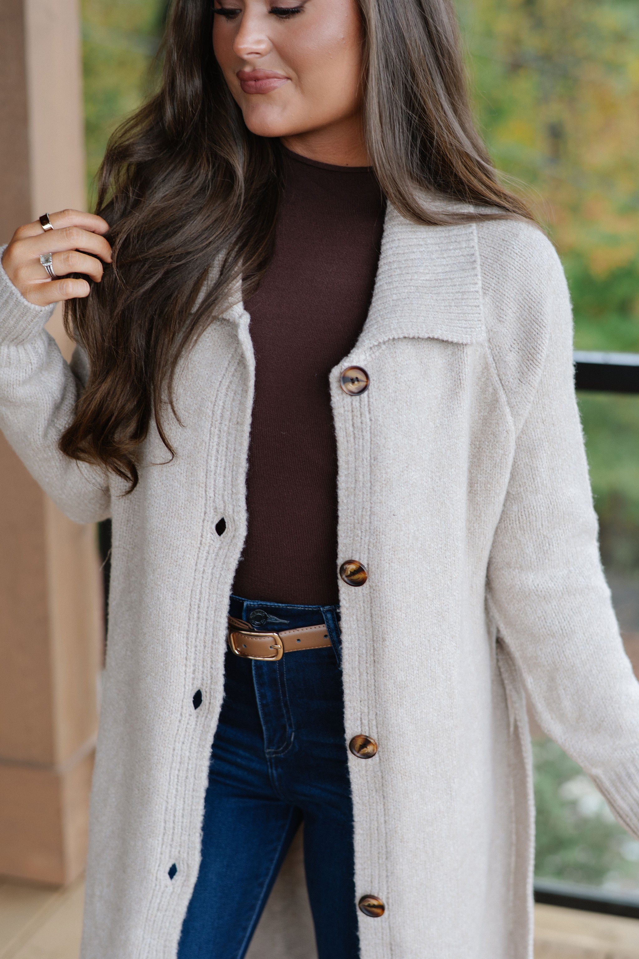 Perrin Knit Belted Long Cardigan-Oat