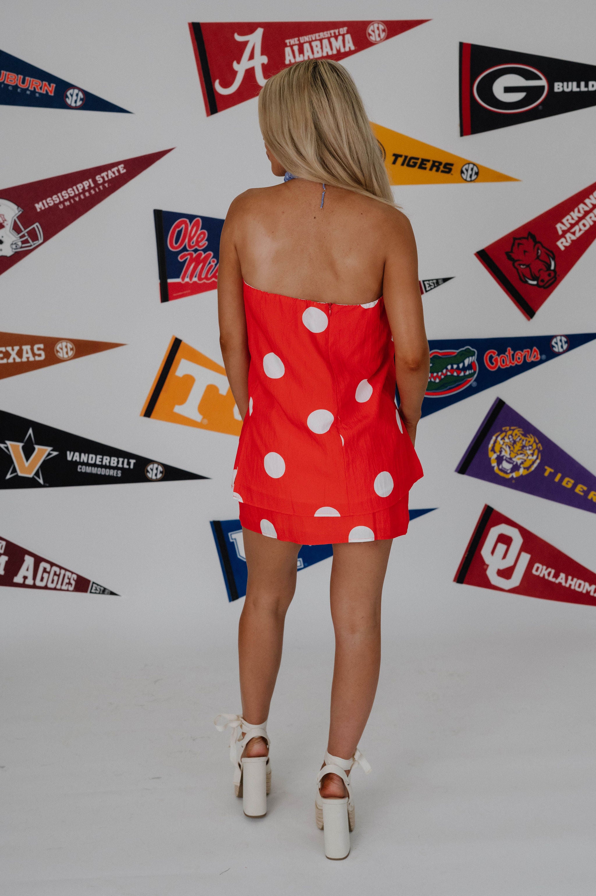 Polka Dot Mini Skirt Set-Coral Red