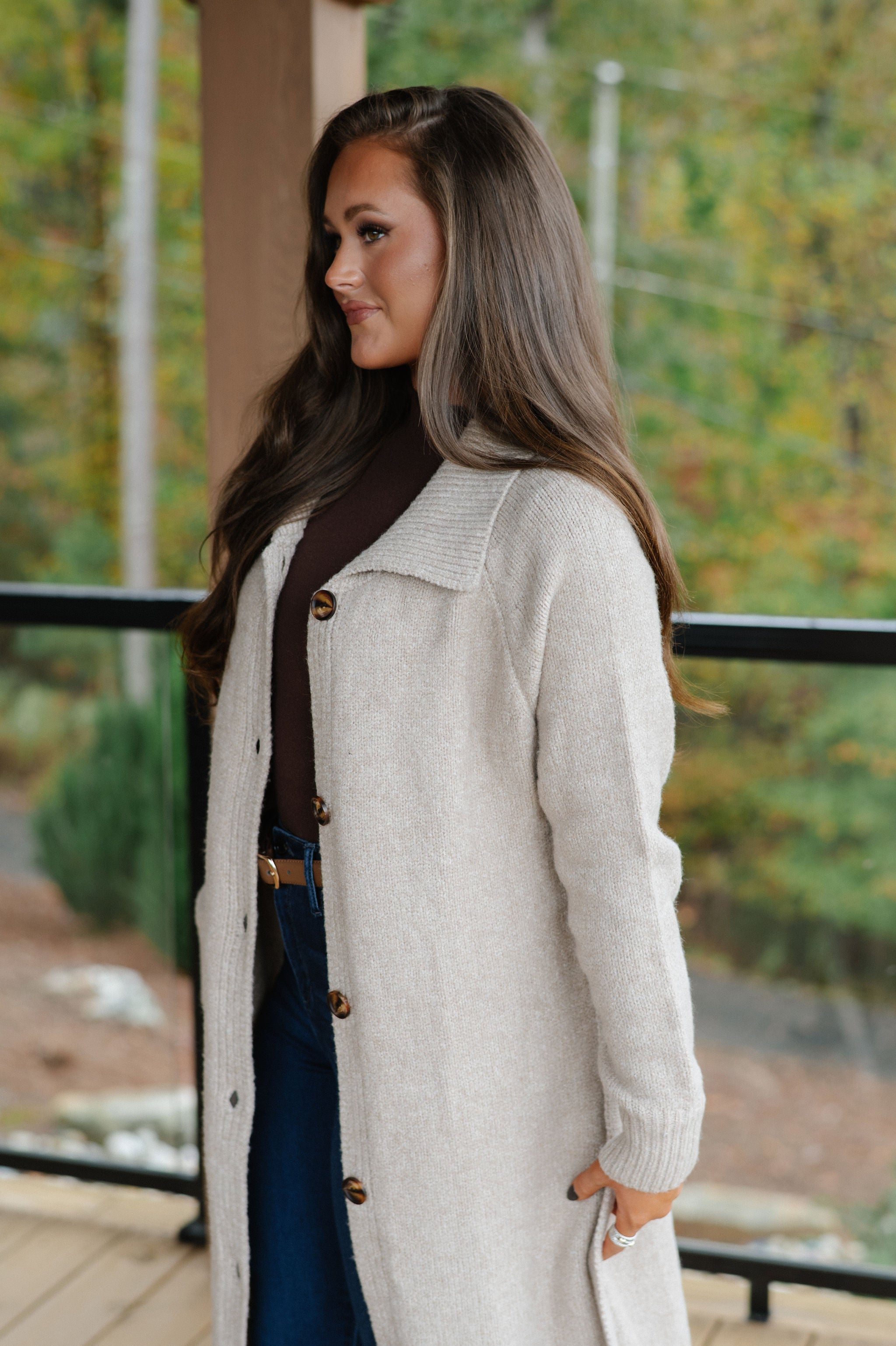 Perrin Knit Belted Long Cardigan-Oat
