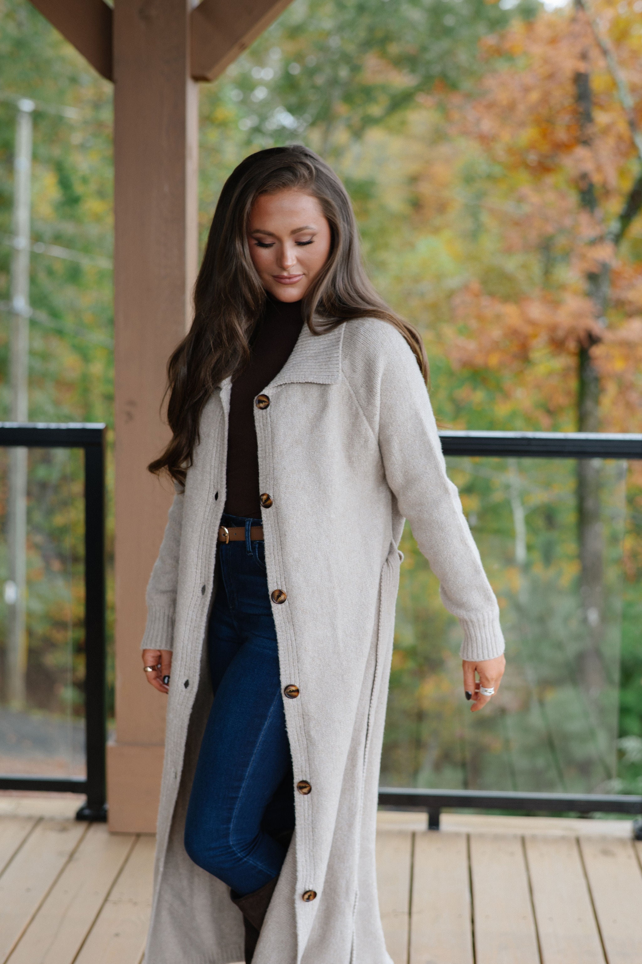 Perrin Knit Belted Long Cardigan-Oat