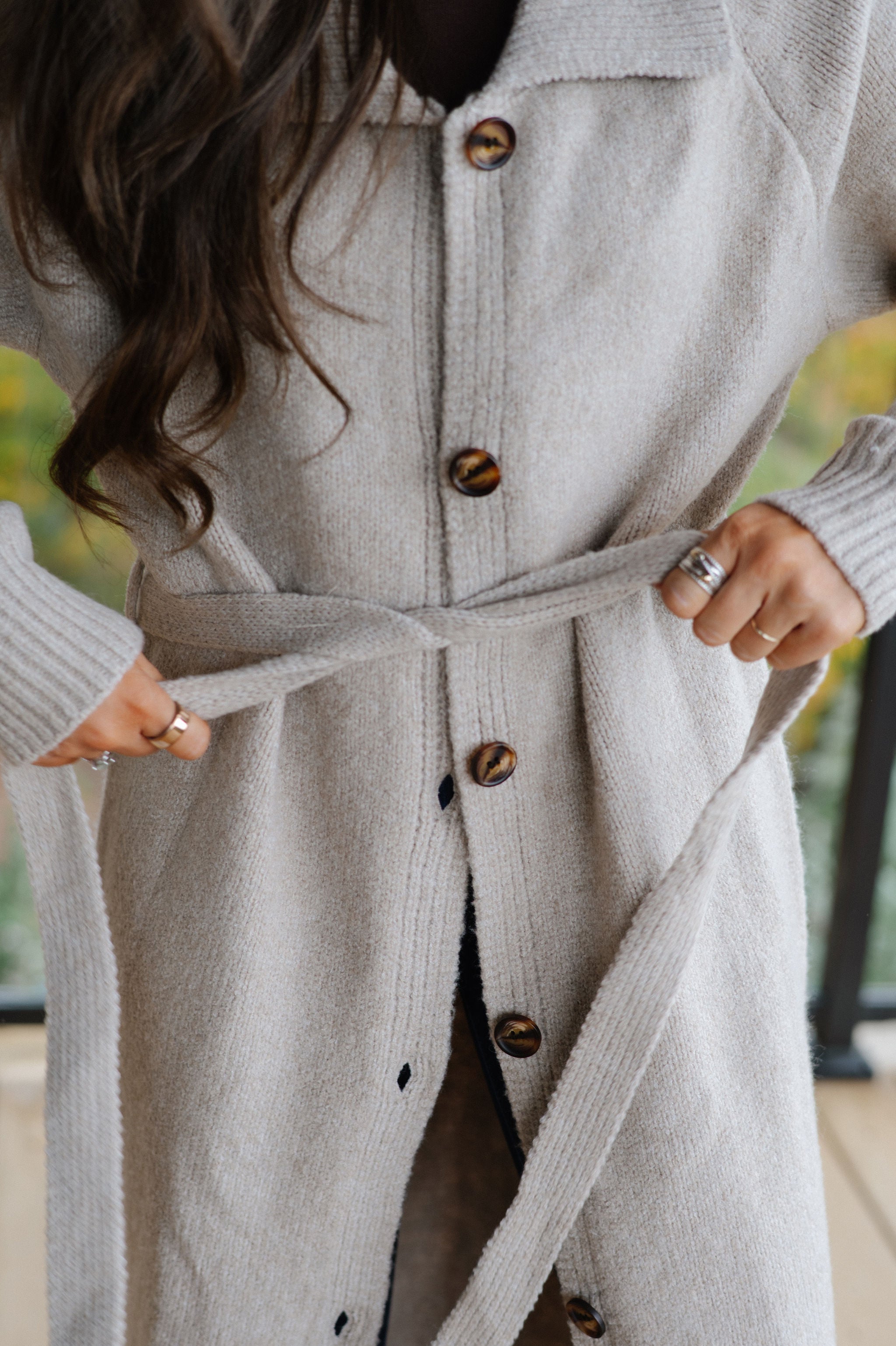 Perrin Knit Belted Long Cardigan-Oat