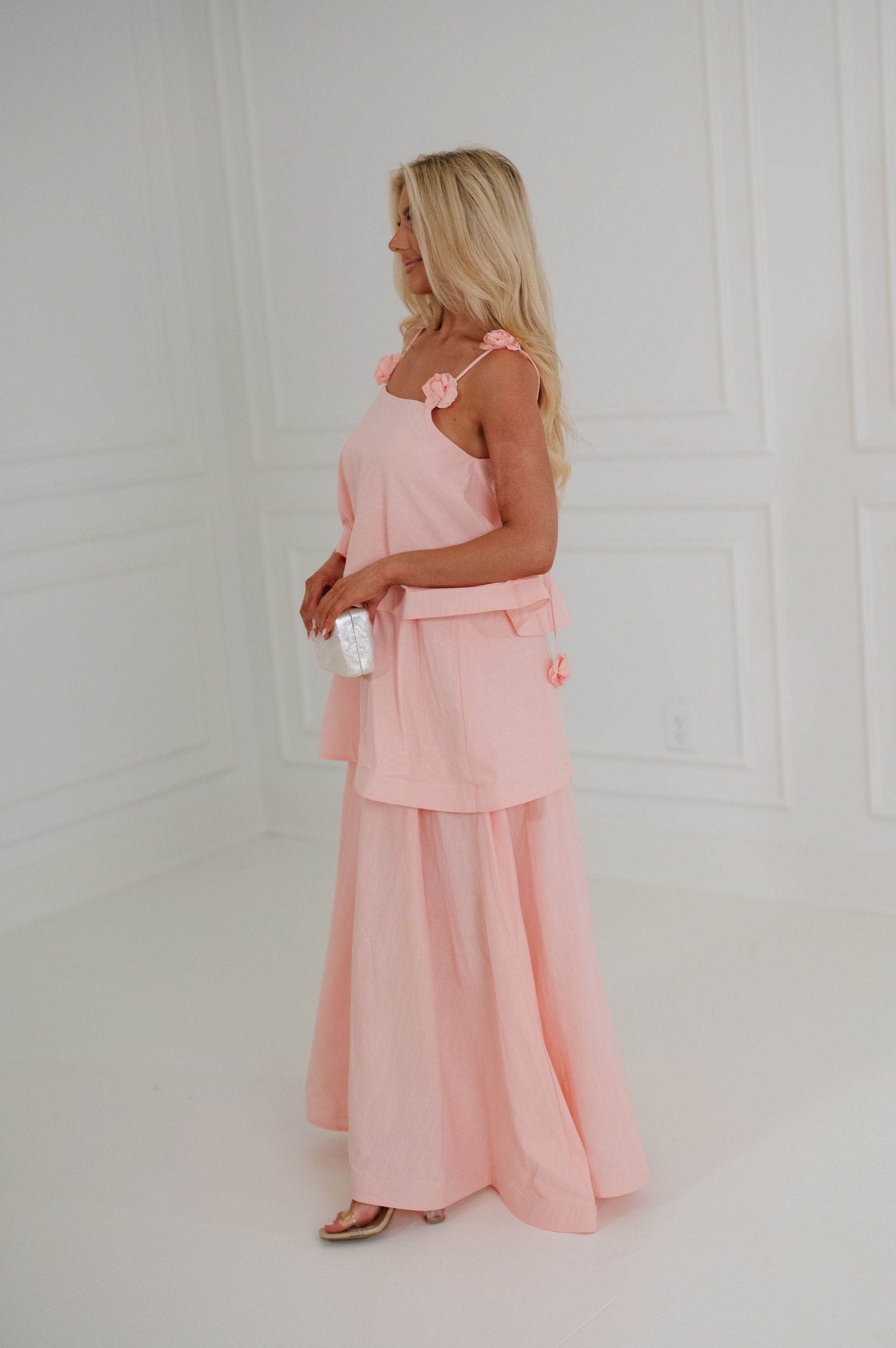 Lanie Tiered Midi Dress-Pink