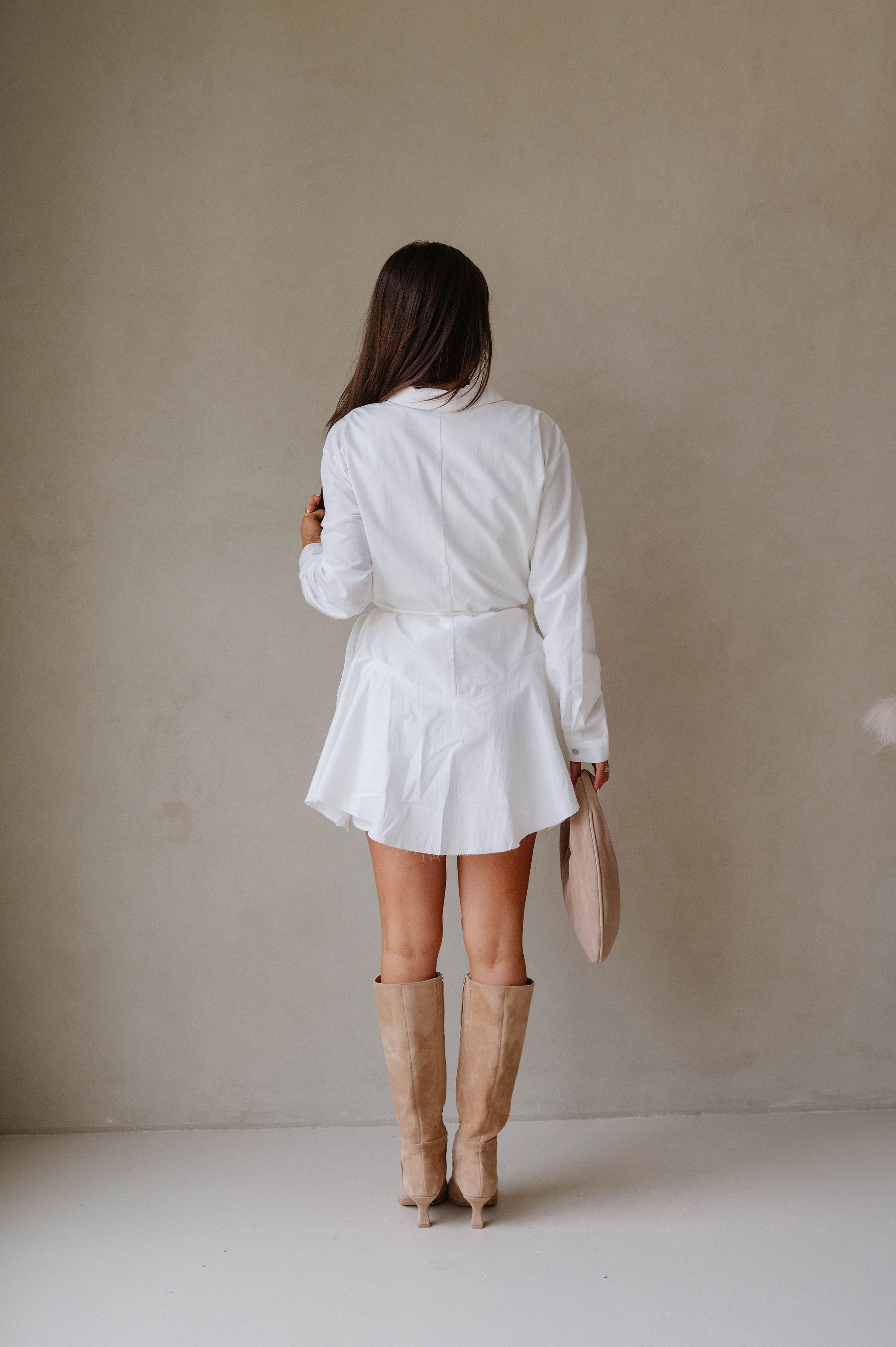 Belted Handkerchief Shirt Romper-Cream