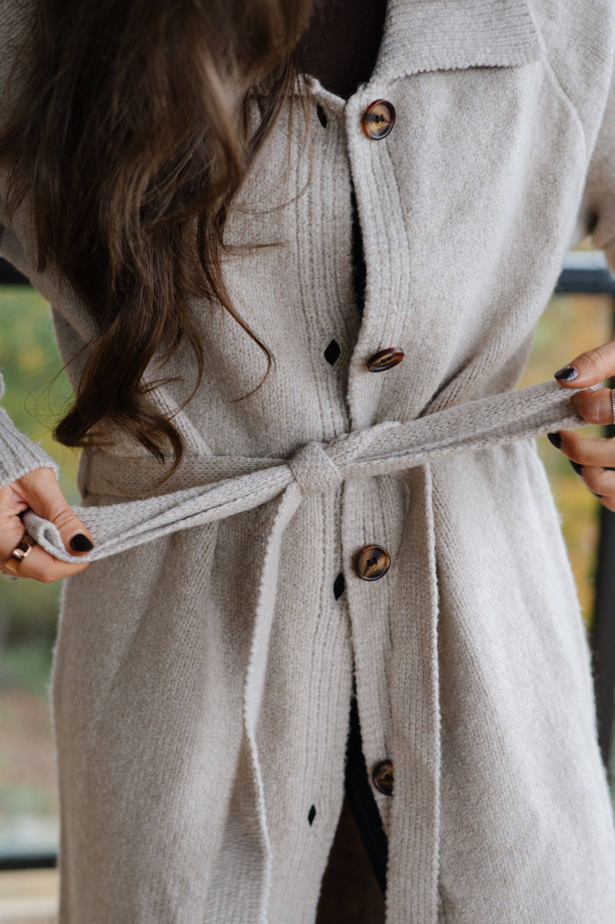 Perrin Knit Belted Long Cardigan-Oat
