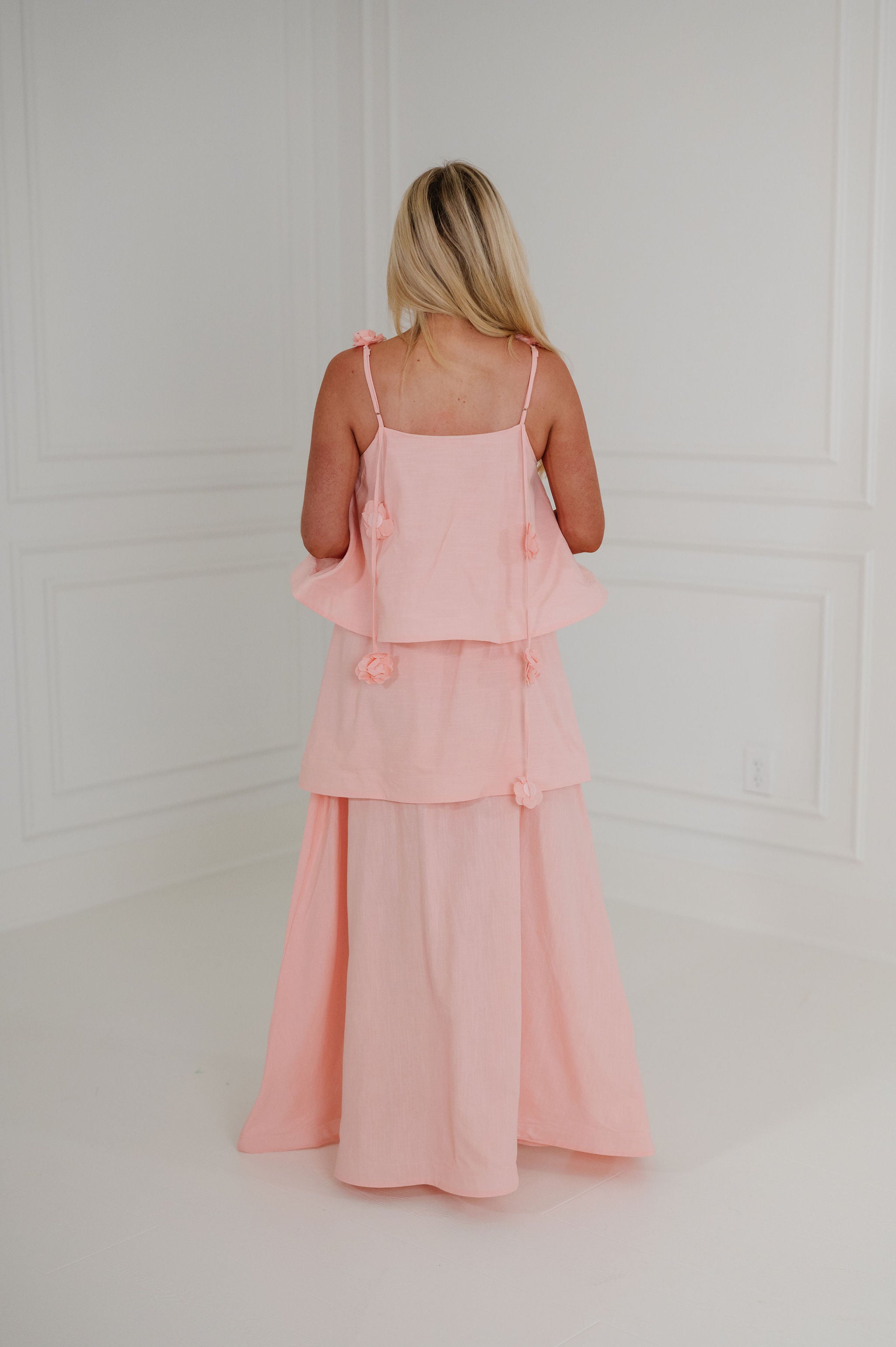 Lanie Tiered Midi Dress-Pink