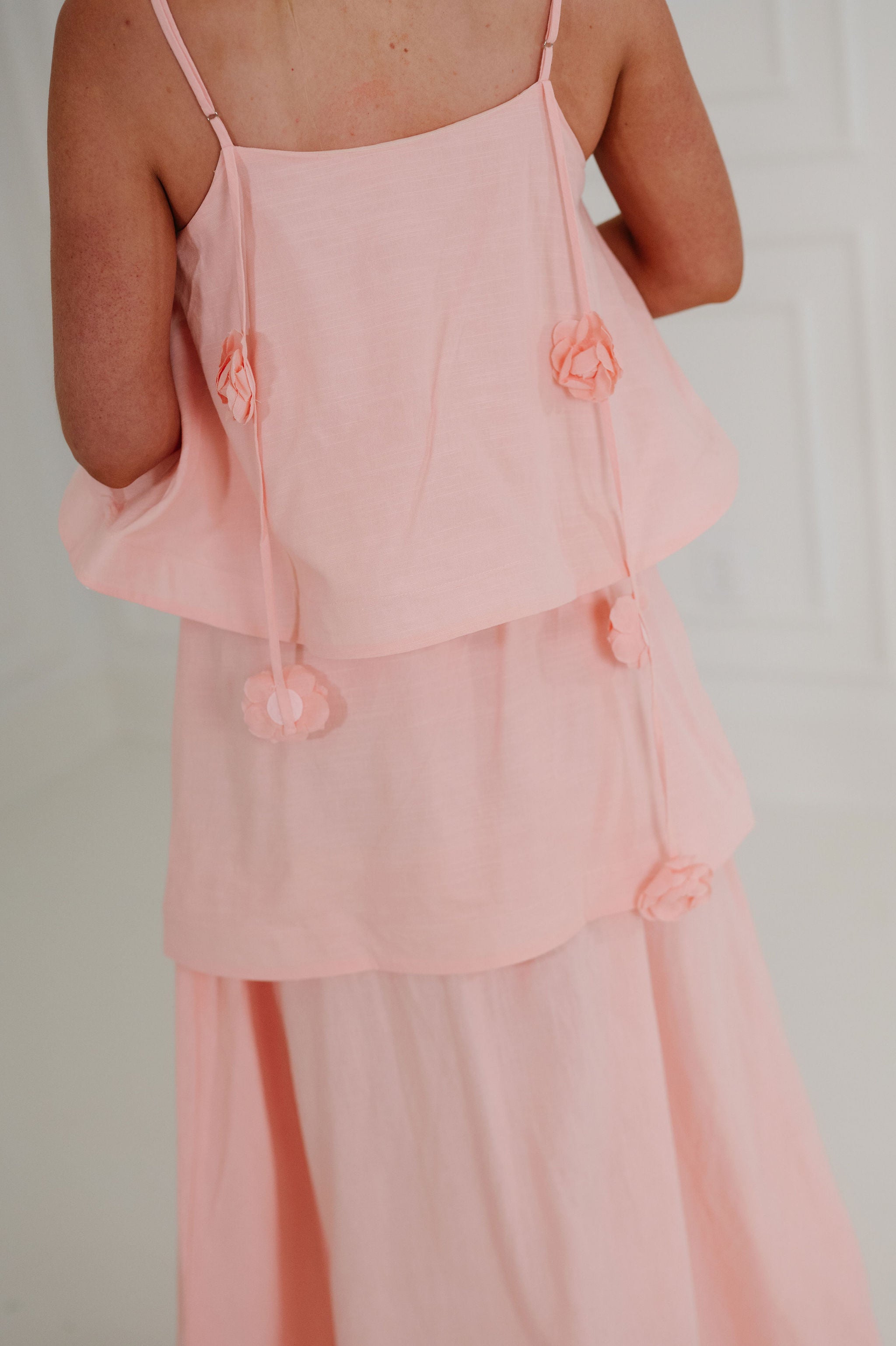 Lanie Tiered Midi Dress-Pink