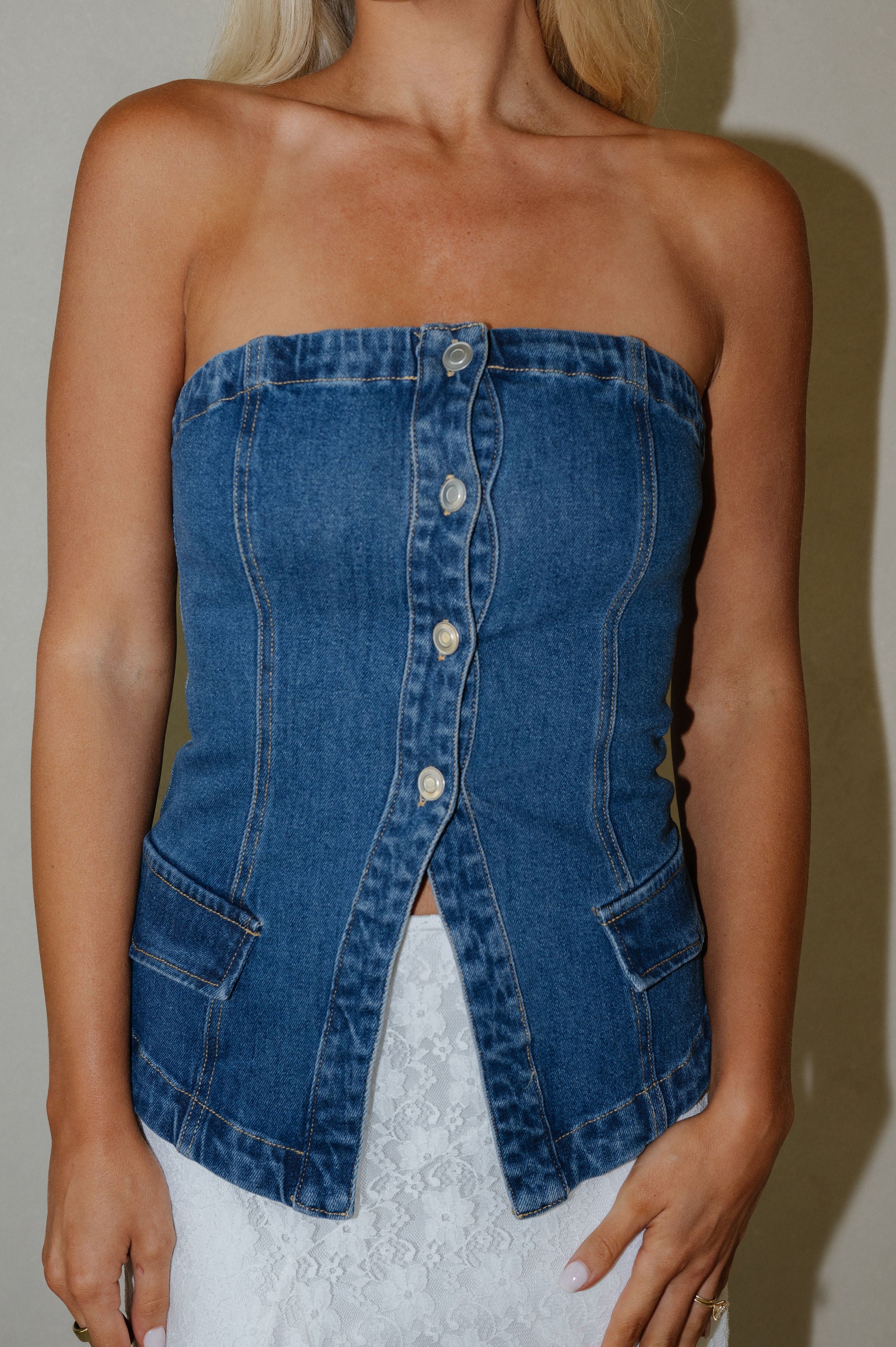 Denim Button Down Tube Top