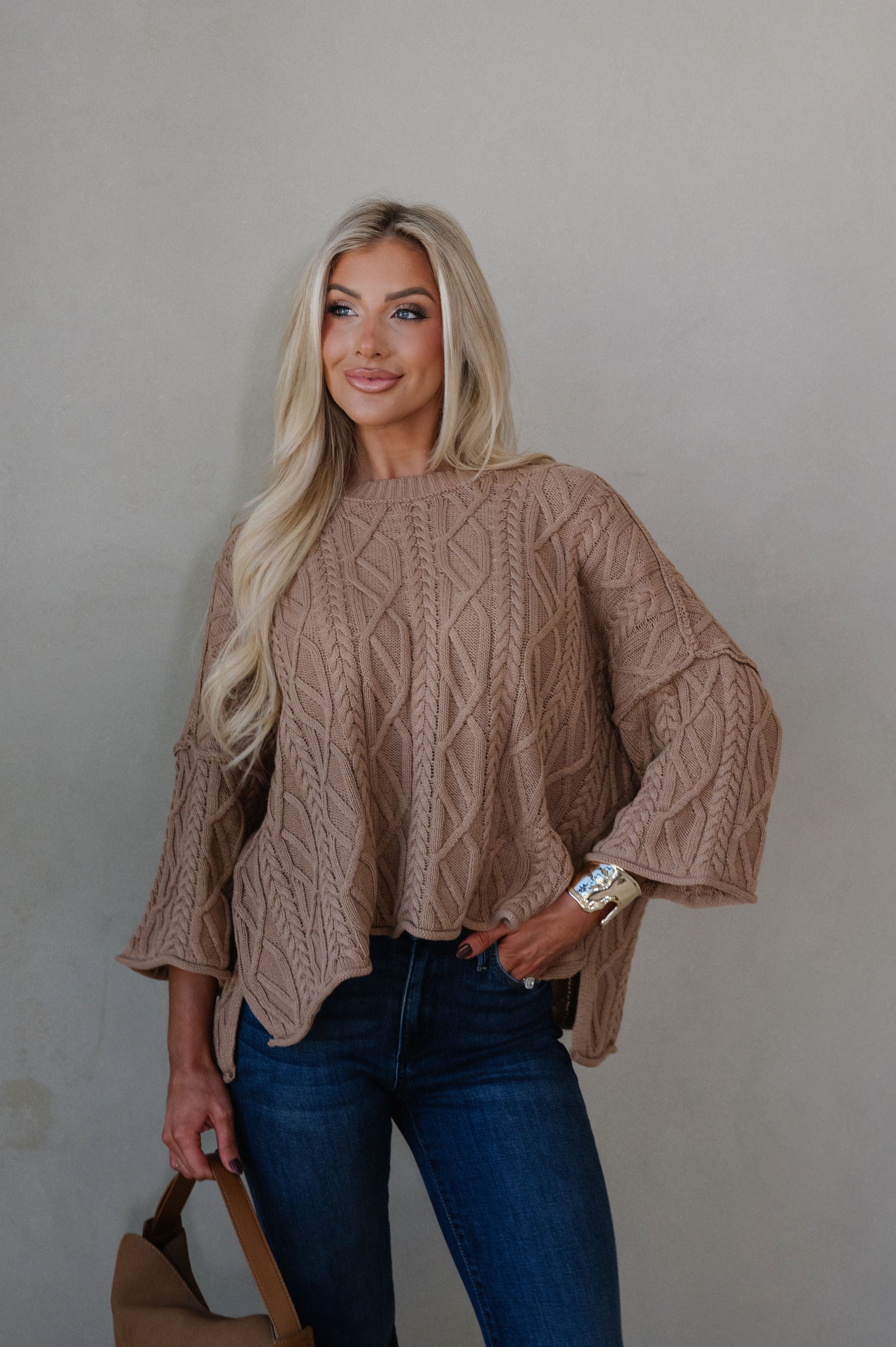 Campbell Bell Sleeve Sweater-Latte