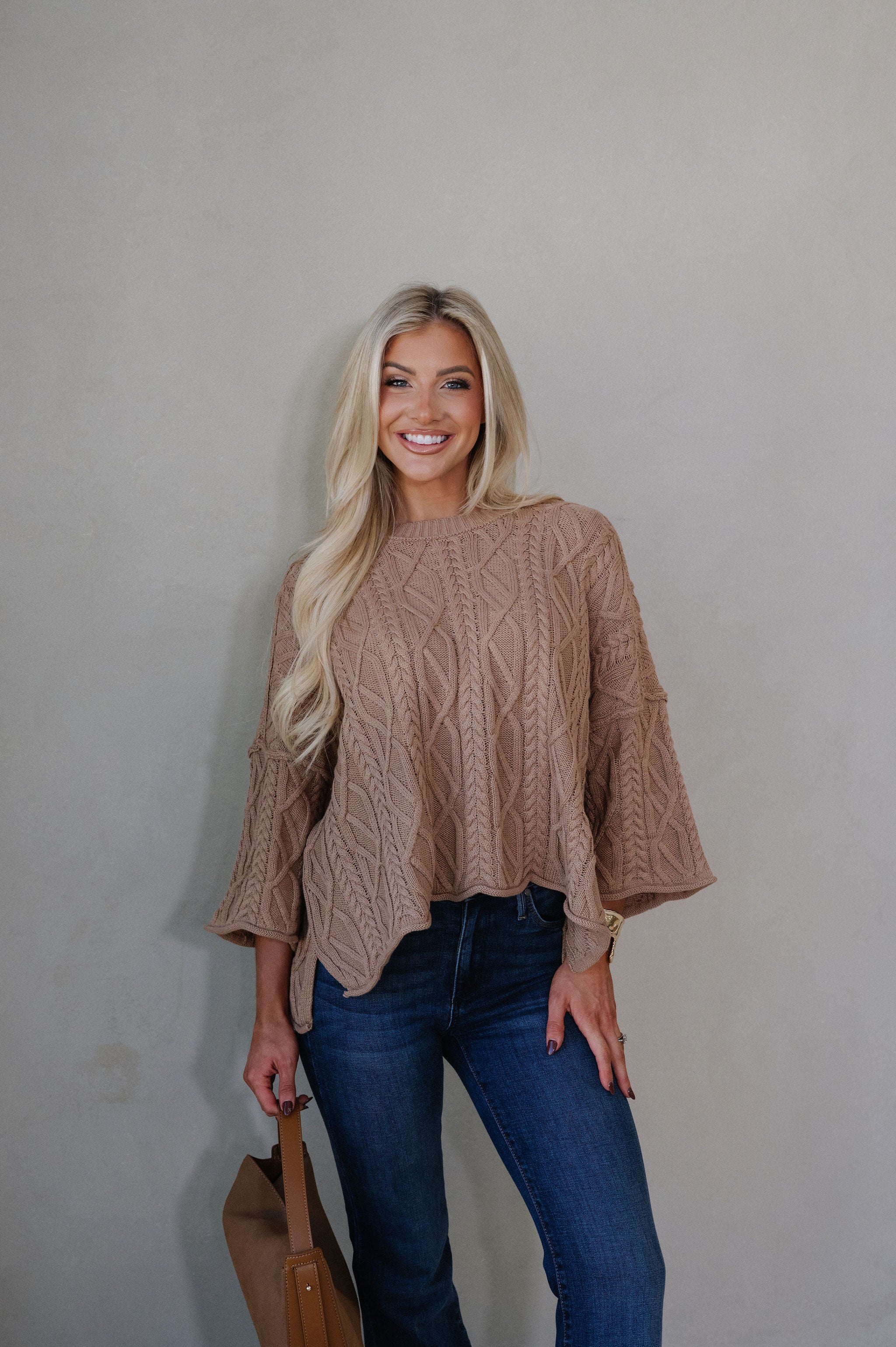 Campbell Bell Sleeve Sweater-Latte