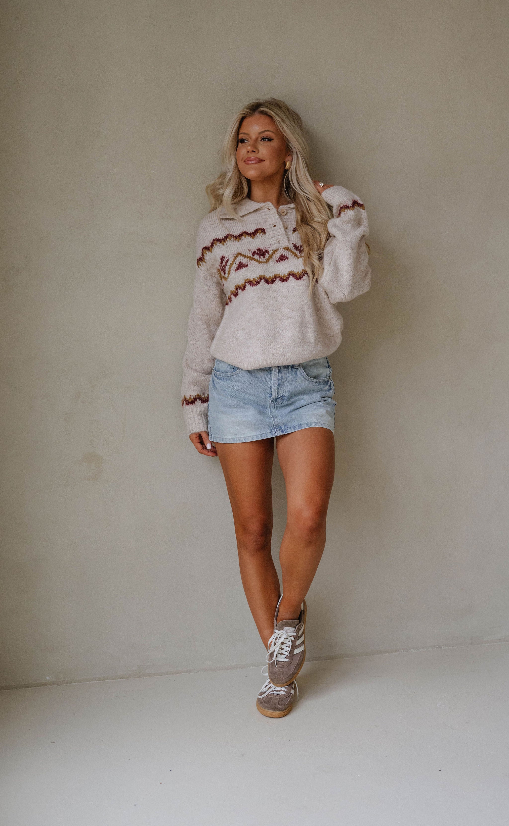 Daven Relaxed Collared Sweater-Oatmeal