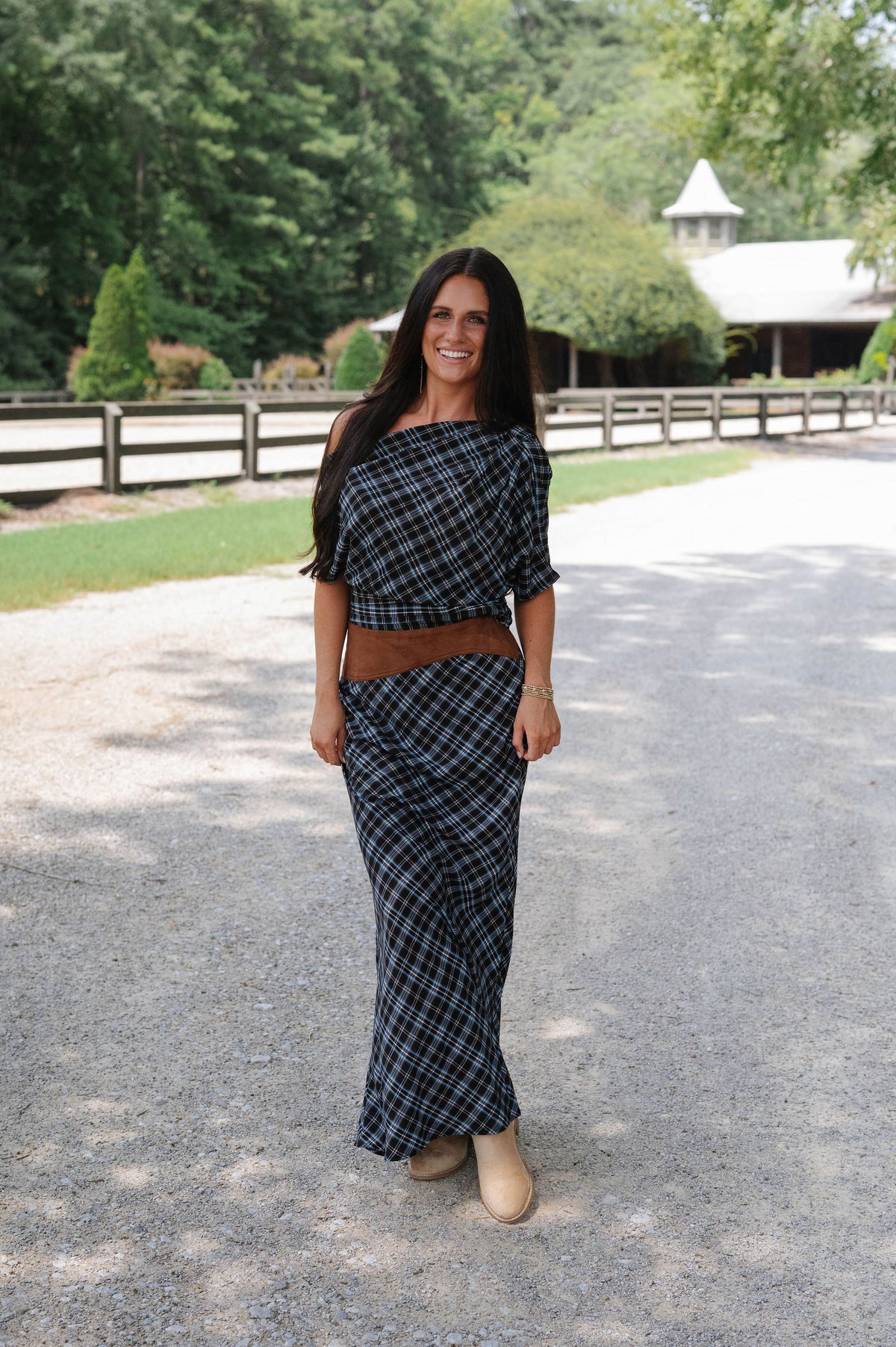 Plaid Asymmetrical Skirt Set-Blue Combo