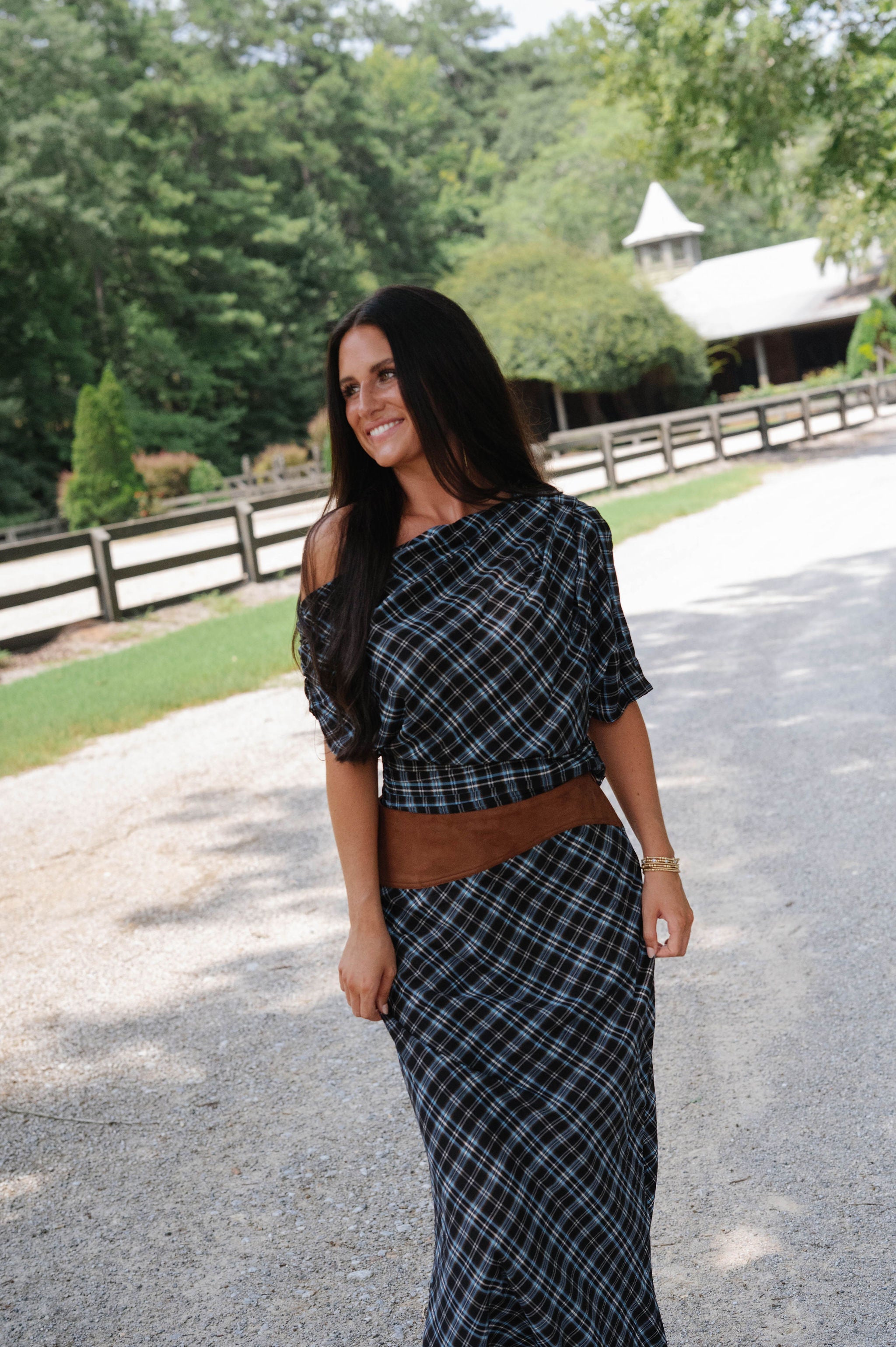 Plaid Asymmetrical Skirt Set-Blue Combo