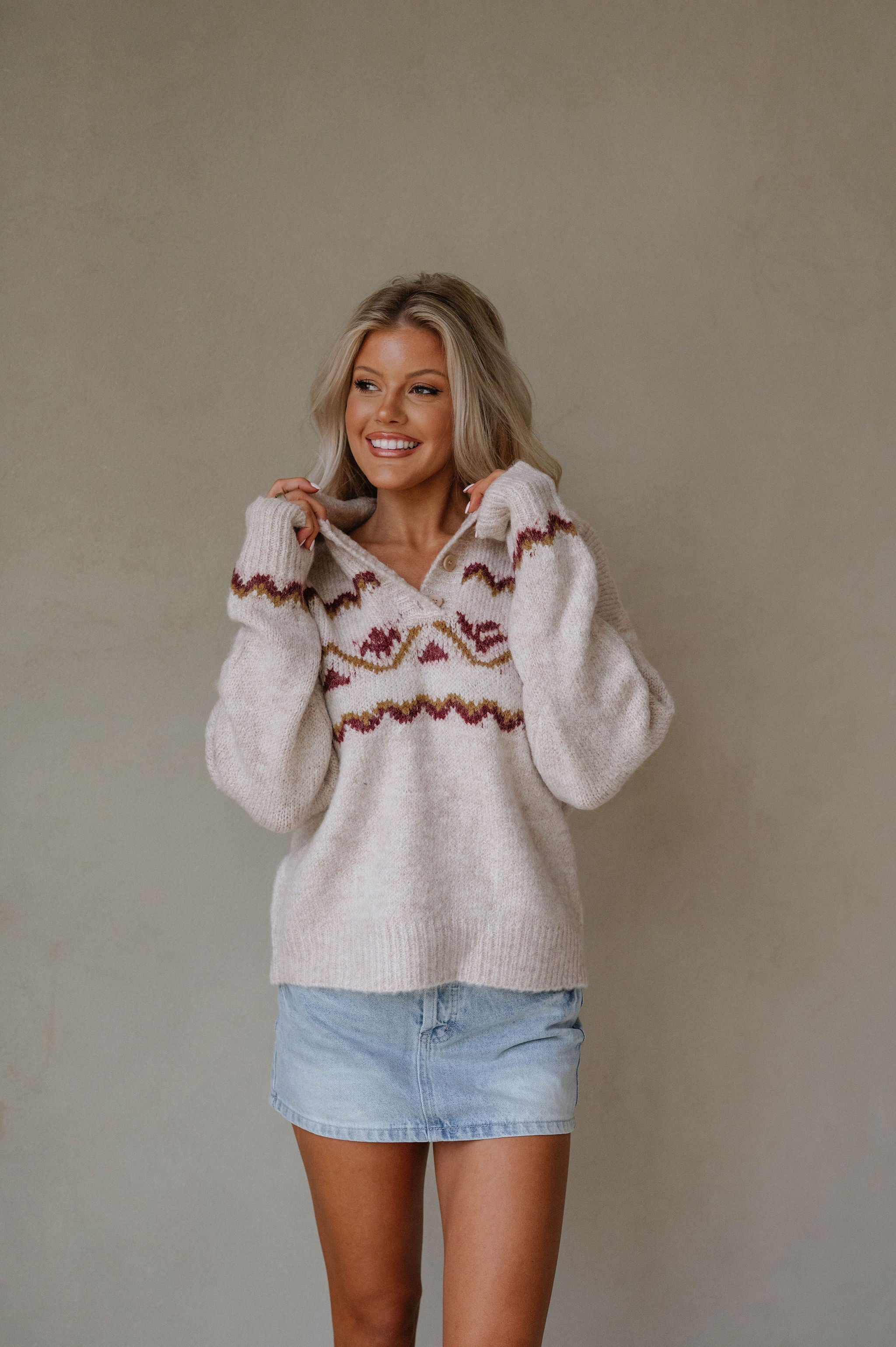 Daven Relaxed Collared Sweater-Oatmeal