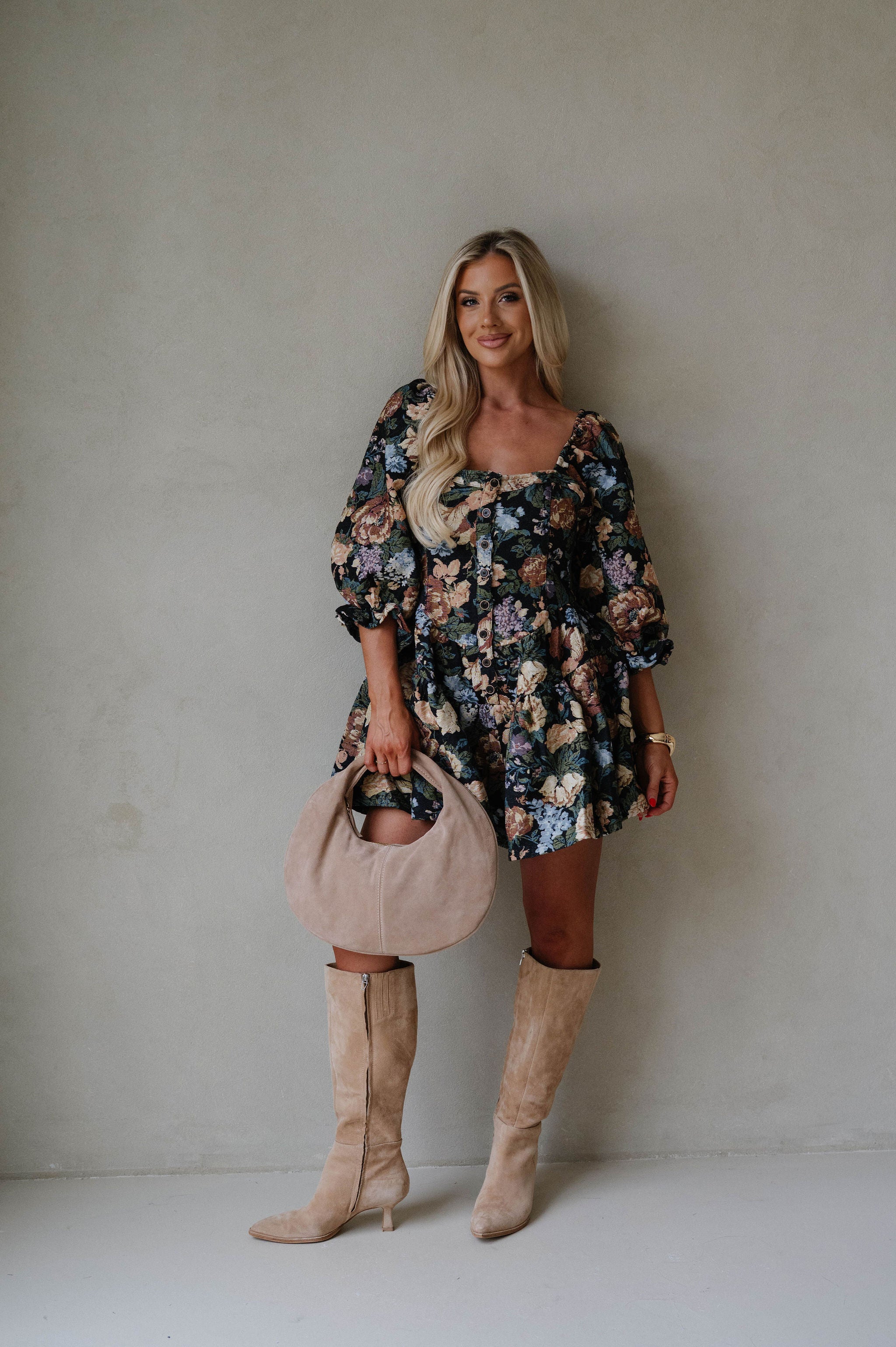 Floral Tapestry Tiered Ruffle Romper-Black