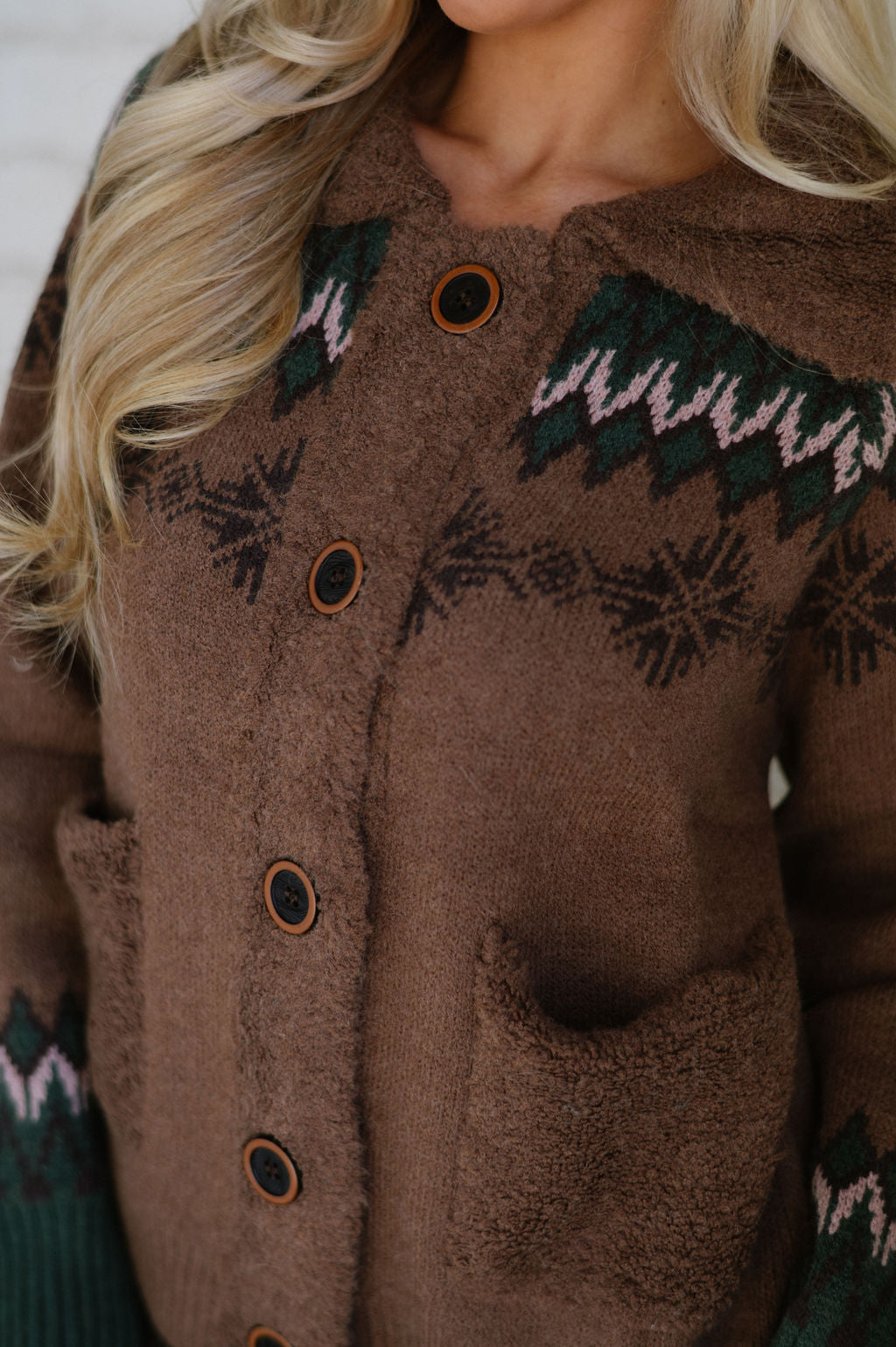 Doorbuster! Jacquard Sweater Jacket-Brown