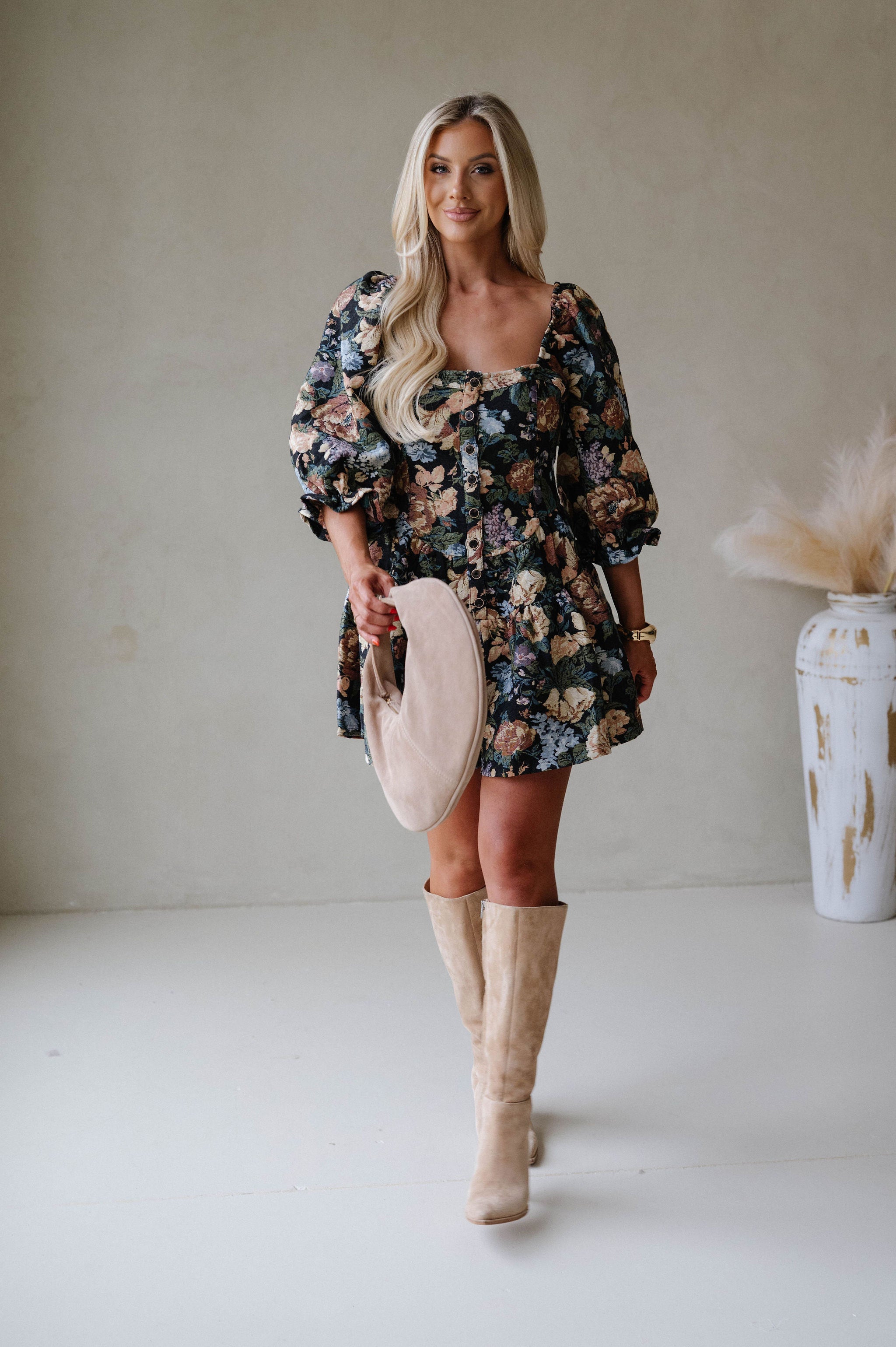 Floral Tapestry Tiered Ruffle Romper-Black