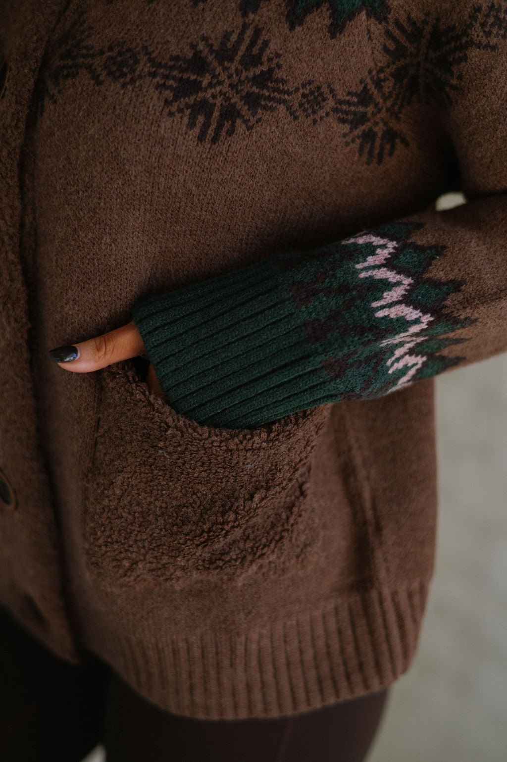 Doorbuster! Jacquard Sweater Jacket-Brown