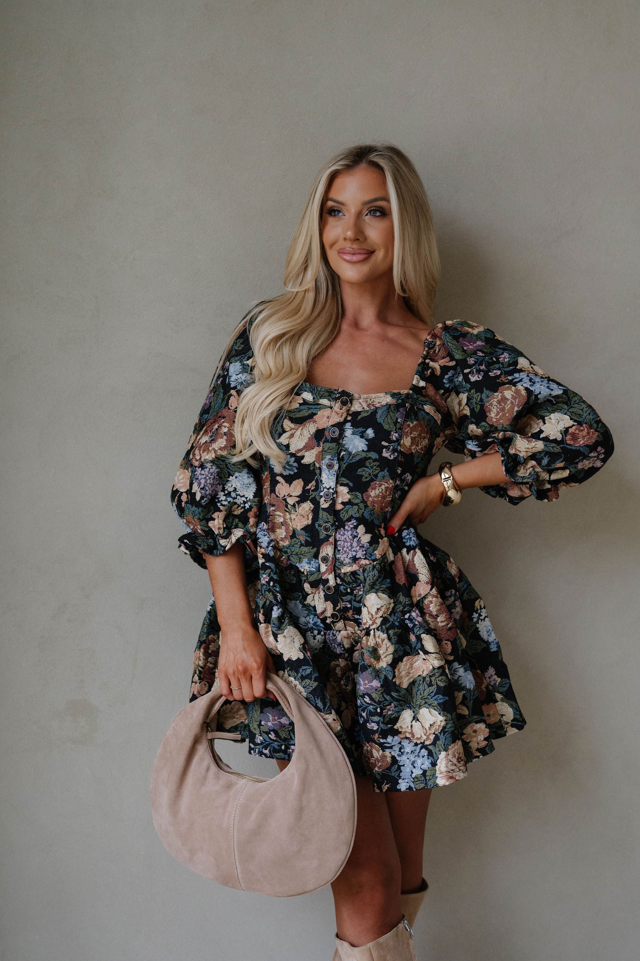 Floral Tapestry Tiered Ruffle Romper-Black