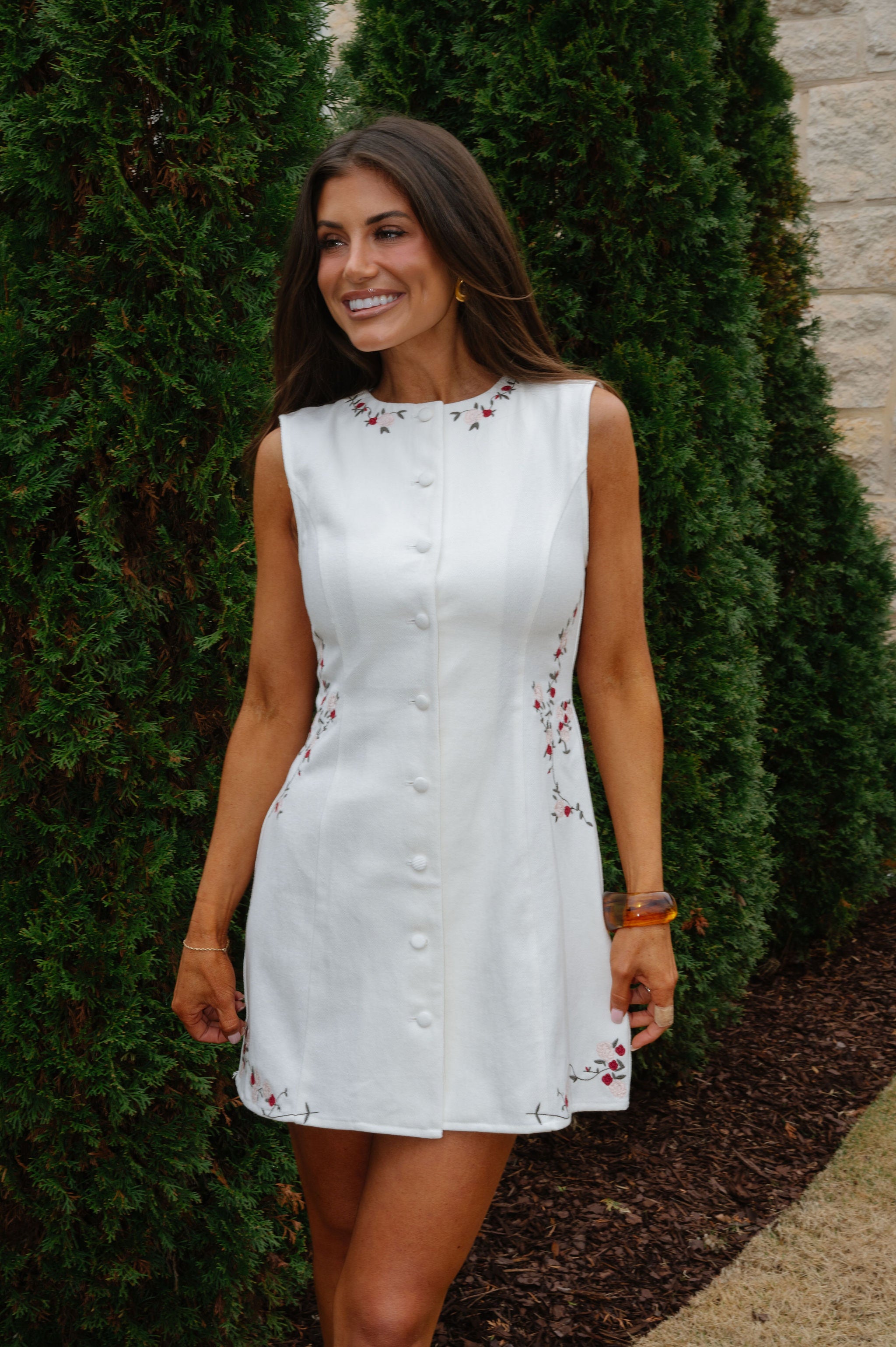 Jeanine Embroidered Floral Mini Dress-Off White