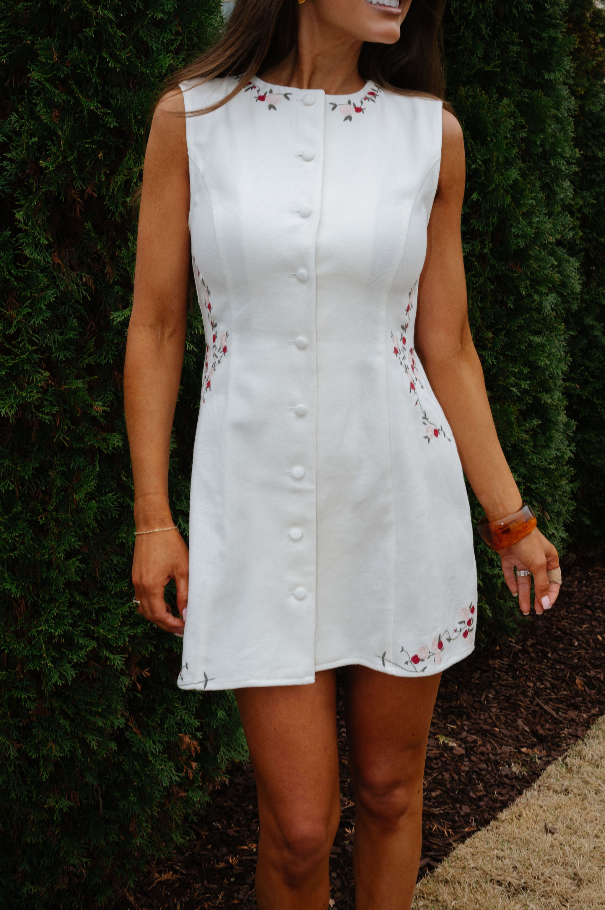 Jeanine Embroidered Floral Mini Dress-Off White