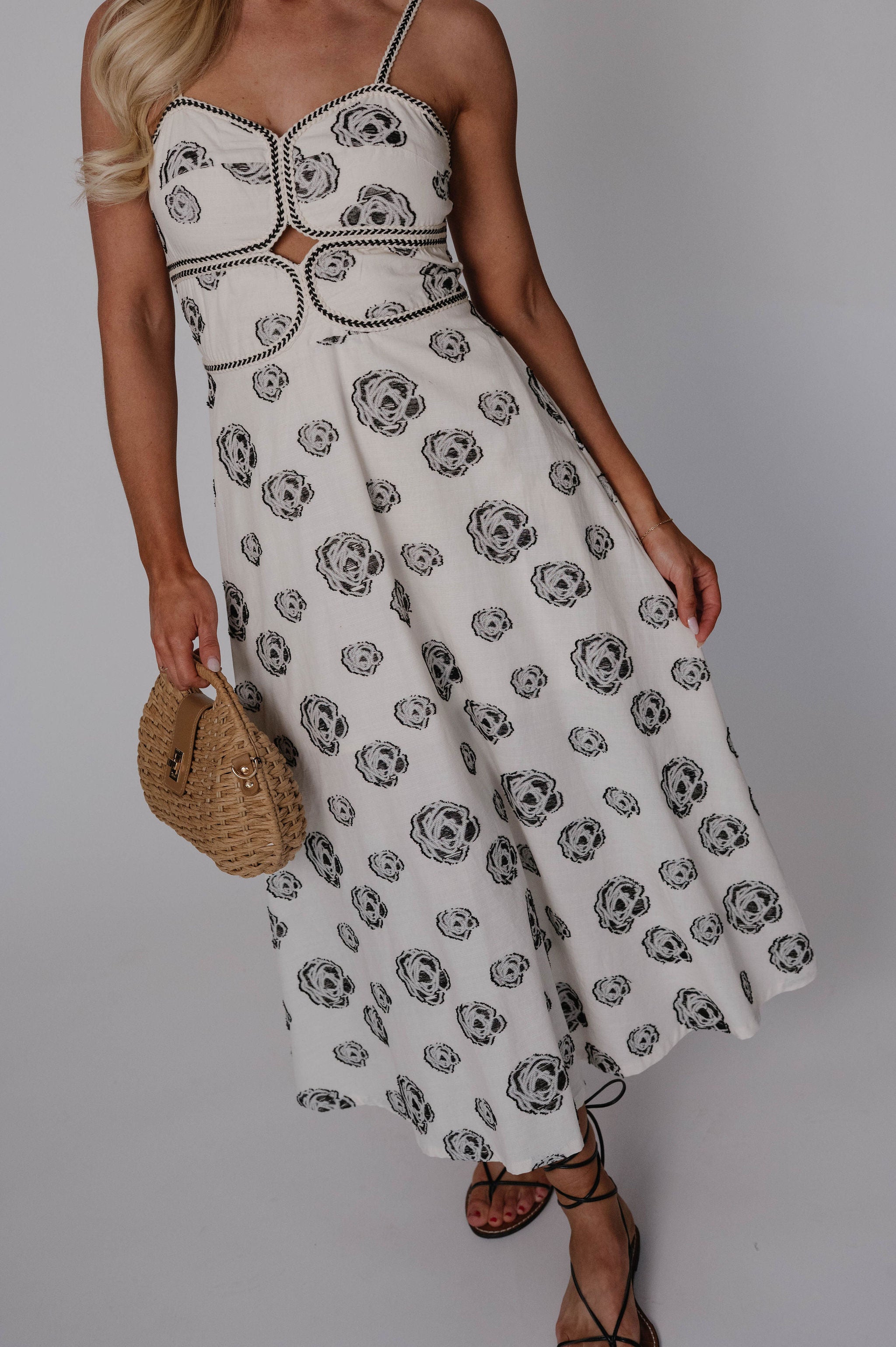 Dana Contrast Trim Midi Dress-Natural/Black