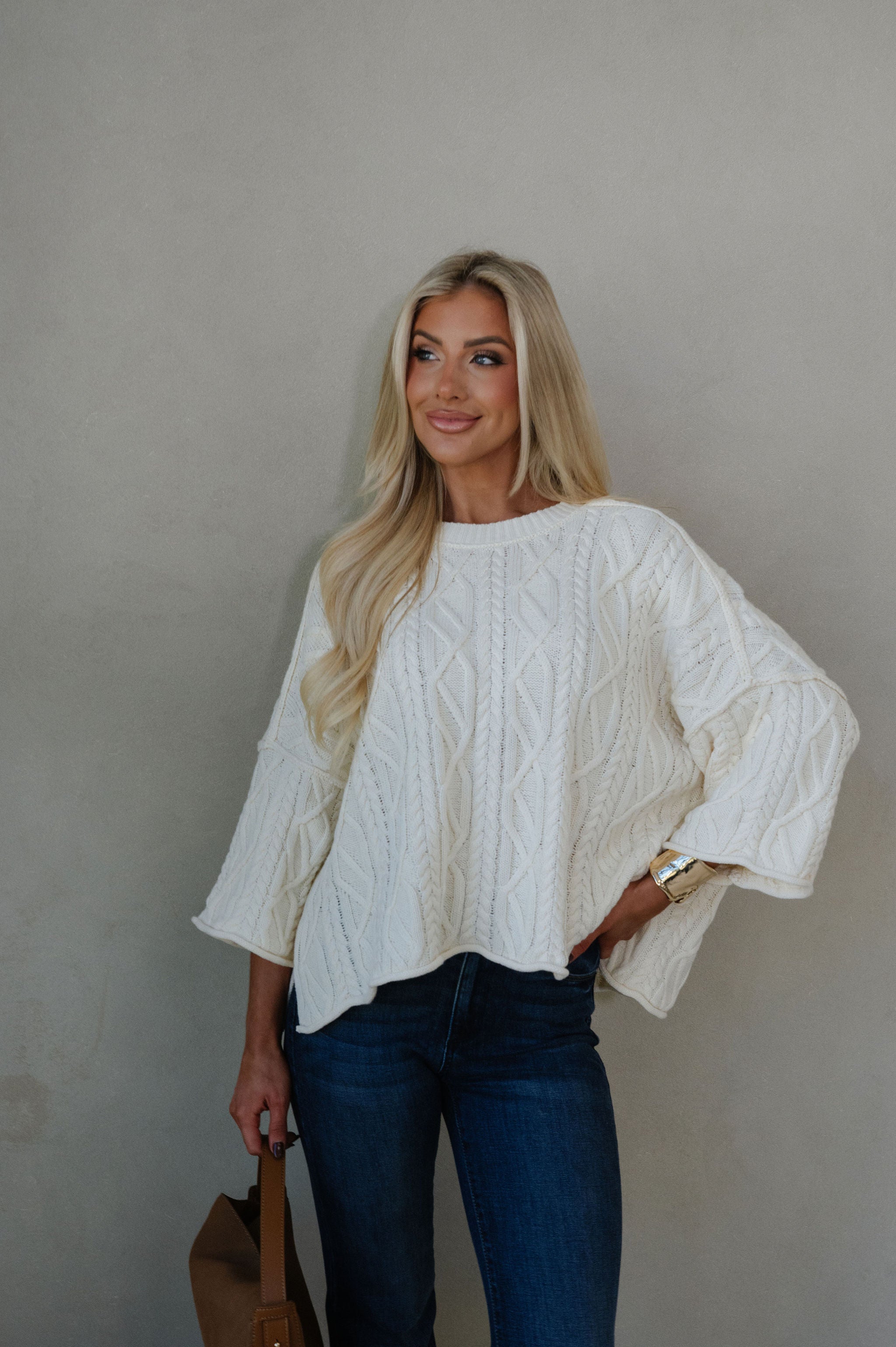 Campbell Bell Sleeve Sweater-Cream