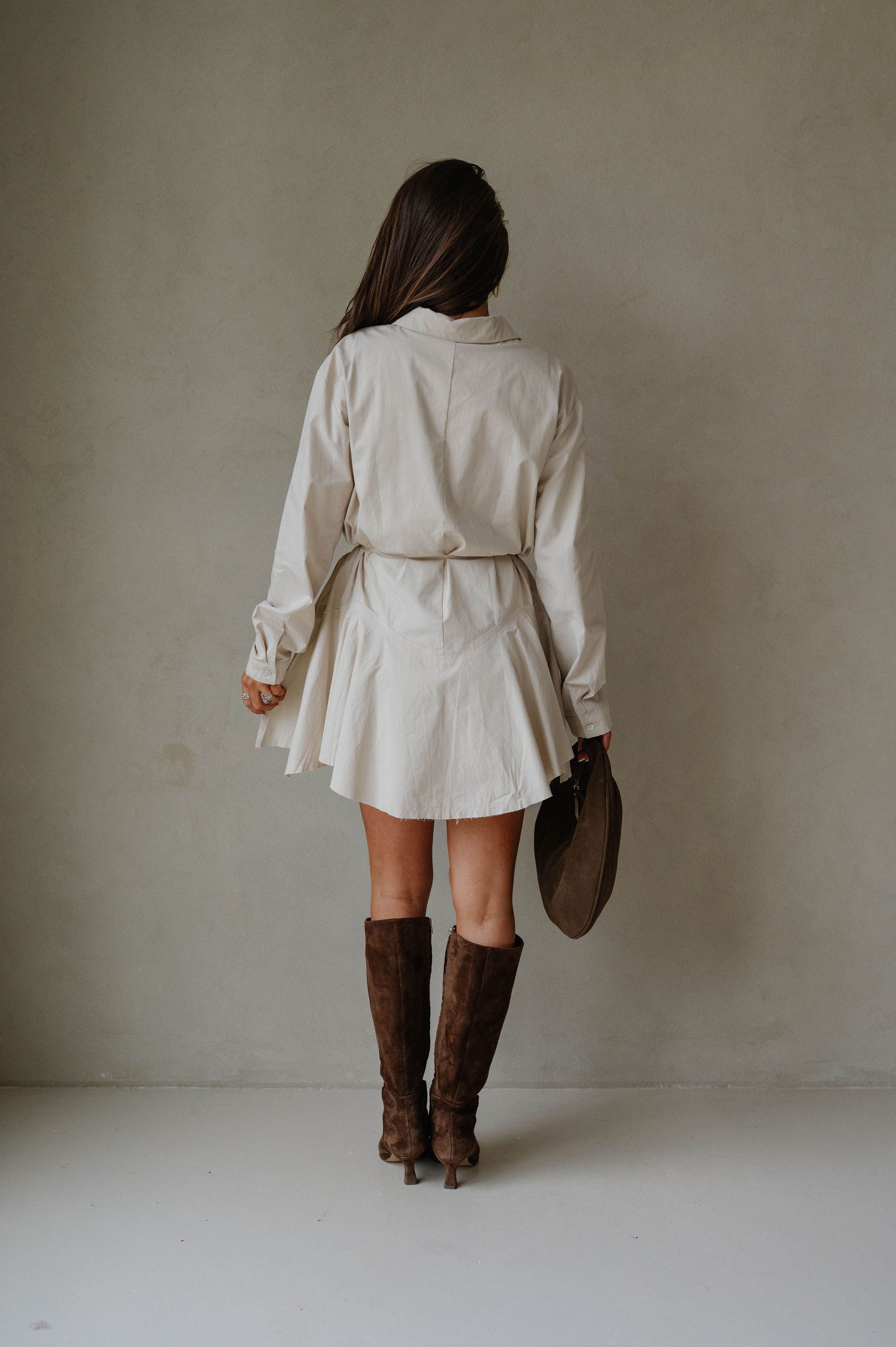 Belted Handkerchief Shirt Romper-Oatmeal