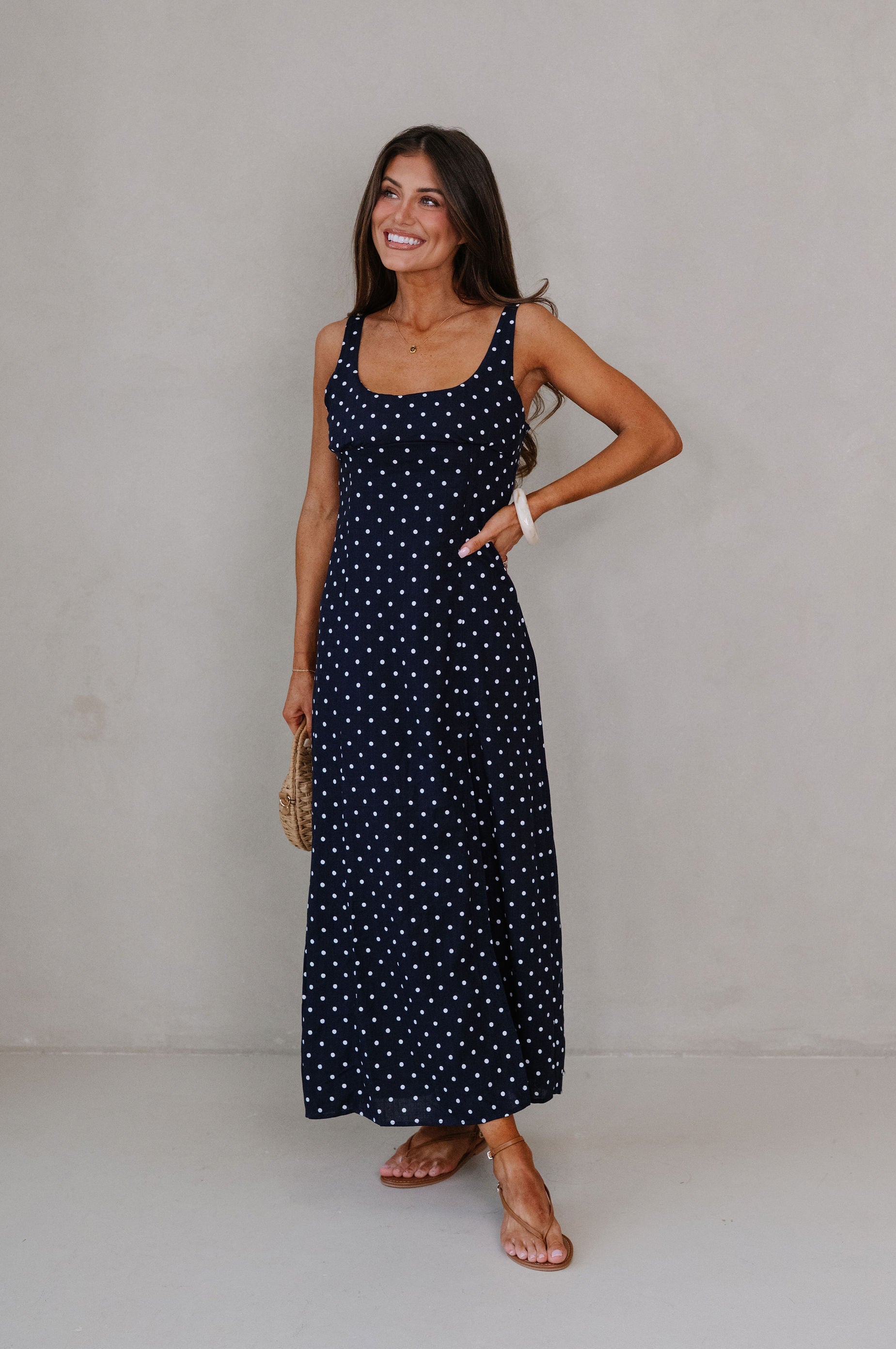Rory Scoop Neck Midi Dress-Navy